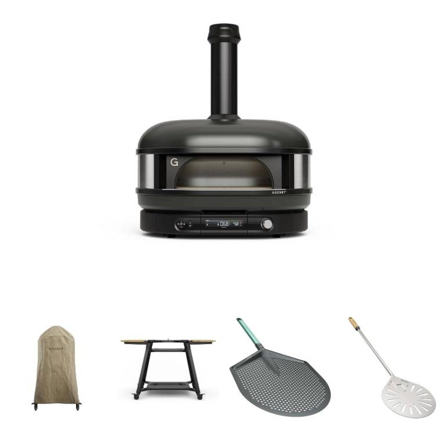 Gozney GMPOBUS1625 Off Black Dome Gen 2 Propane Pizza Oven Bundle - Included Components - White Background thumbnail
