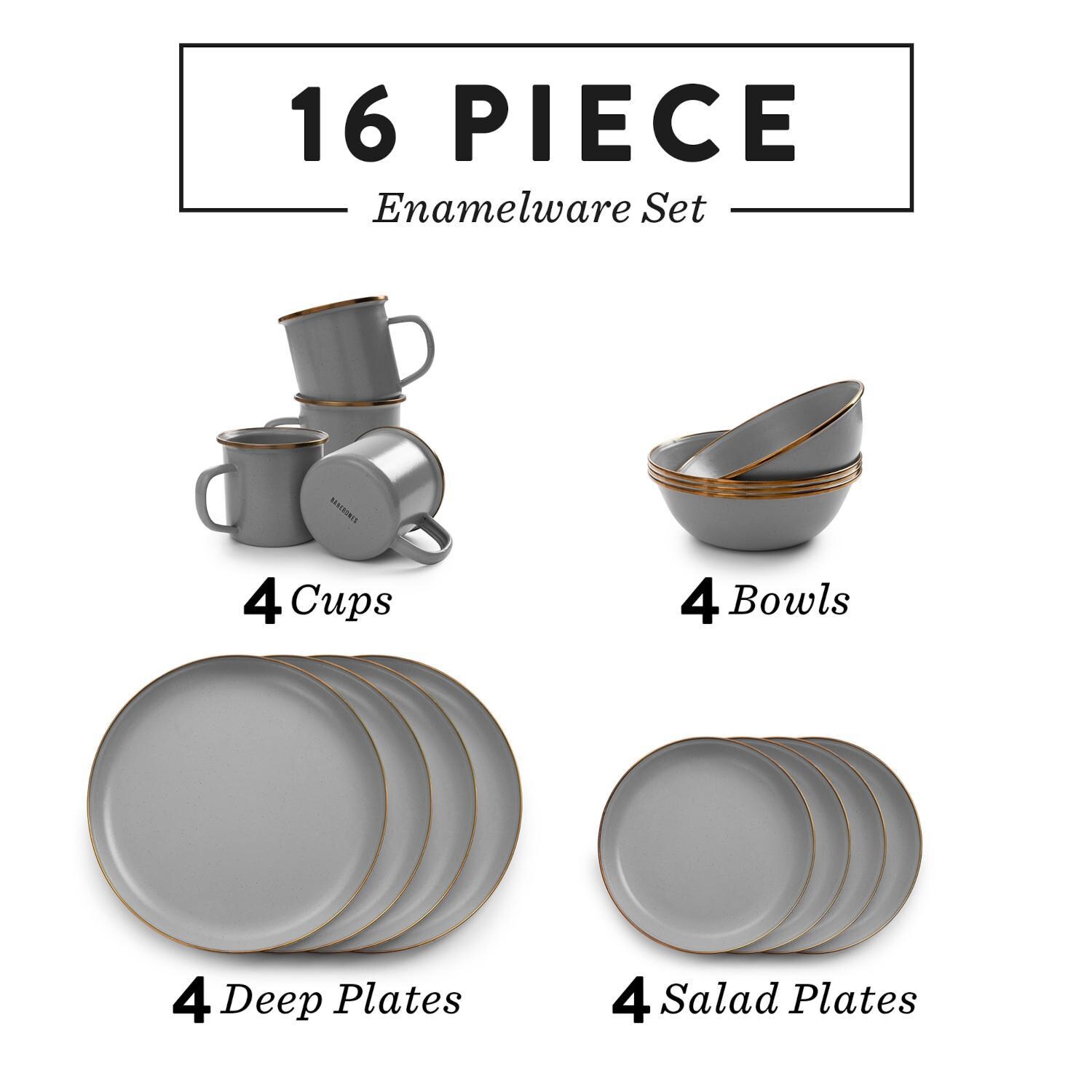 Barebones Living BND-1343 Enamel Dining Set - 16 pc - Slate Gray - Product Overview - White Background thumbnail