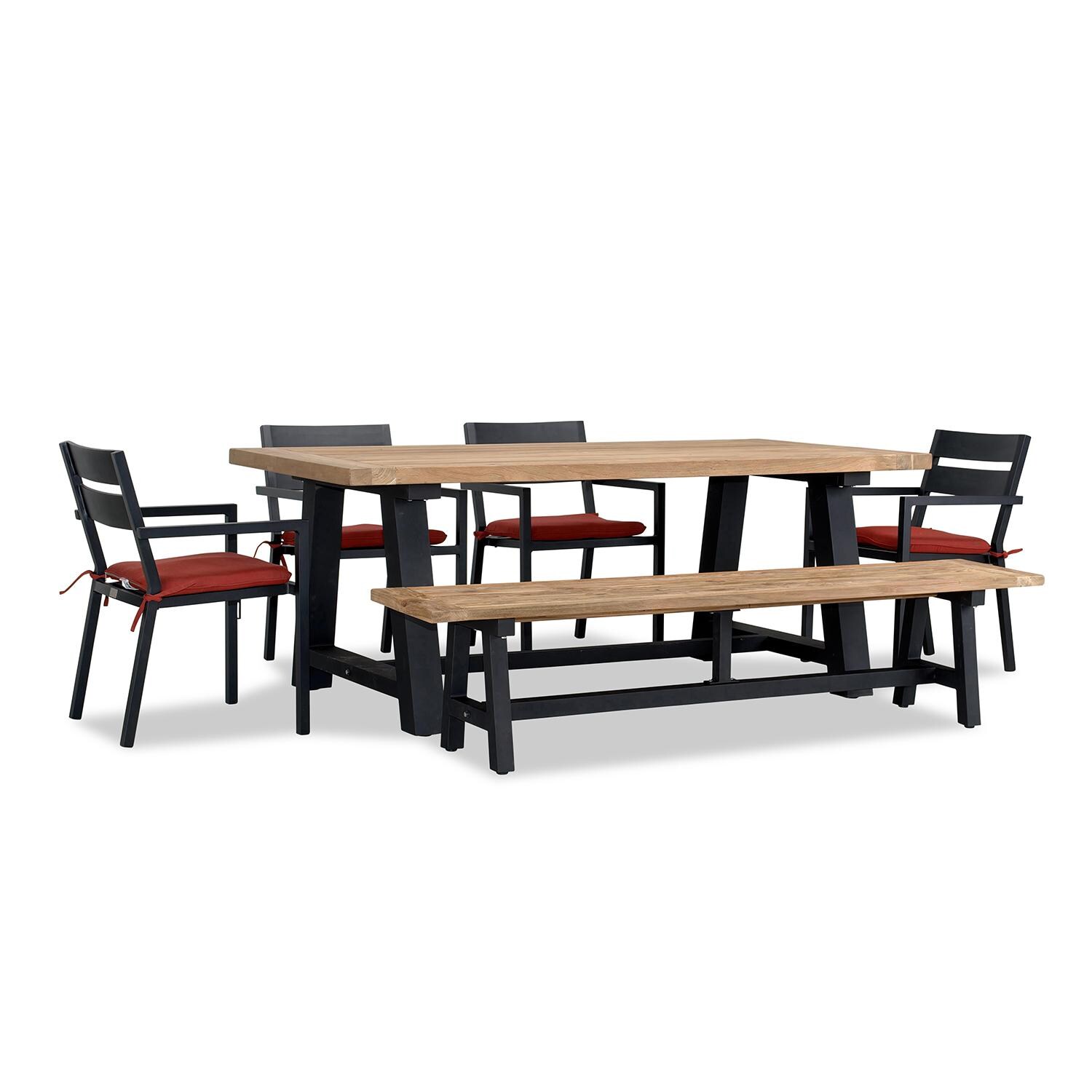 Calm Bay Mill 7 Pc Reclaimed Teak Dining Set w/ Bench in Black/Canvas Henna by Lakeview - White Background 2 thumbnail