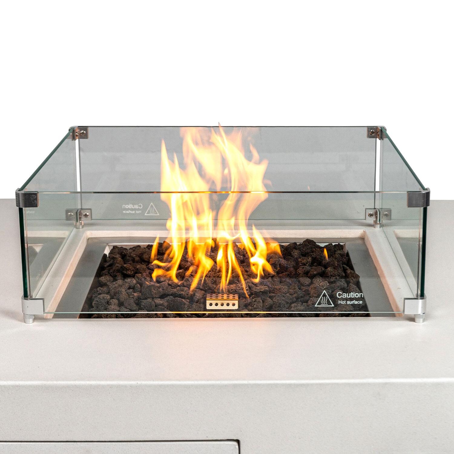 Glenwood 42-in Square Concrete Propane Fire Pit w/ Hidden Propane Tank in White by Lakeview Outdoor Designs - Glass Wind Guard - Detail thumbnail