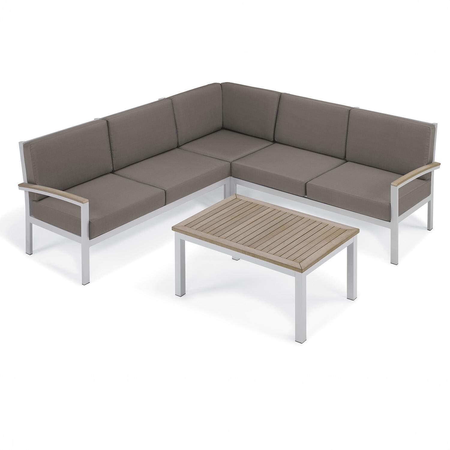 Oxford Garden 5063-PC.F Travira 4 Pc Aluminum Seating Set w/ Coffee Table in Vintage Tekwood by Oxford Garden - Set - White Background thumbnail