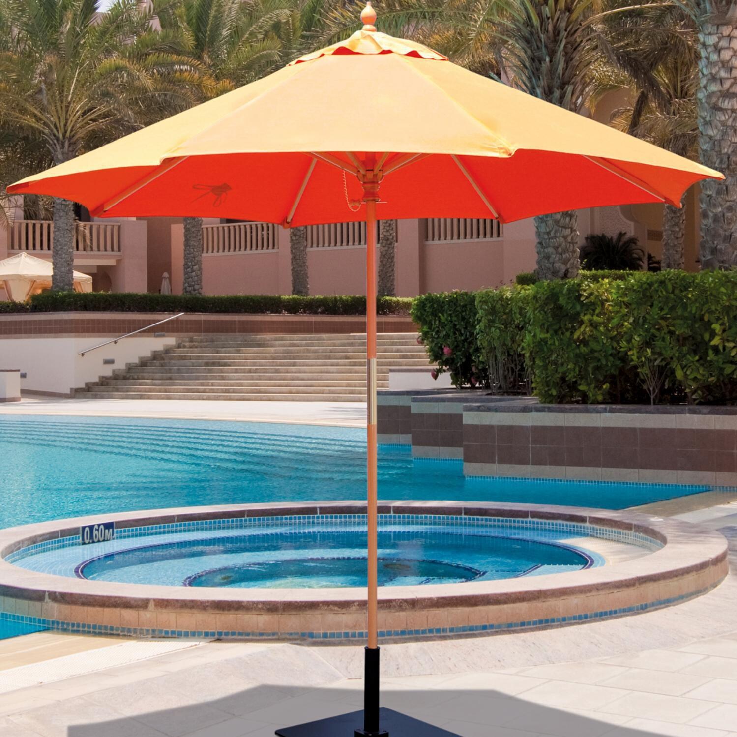 Galtech 9 Ft Wood Patio Umbrella With Manual Lift Light Wood Bbqguys