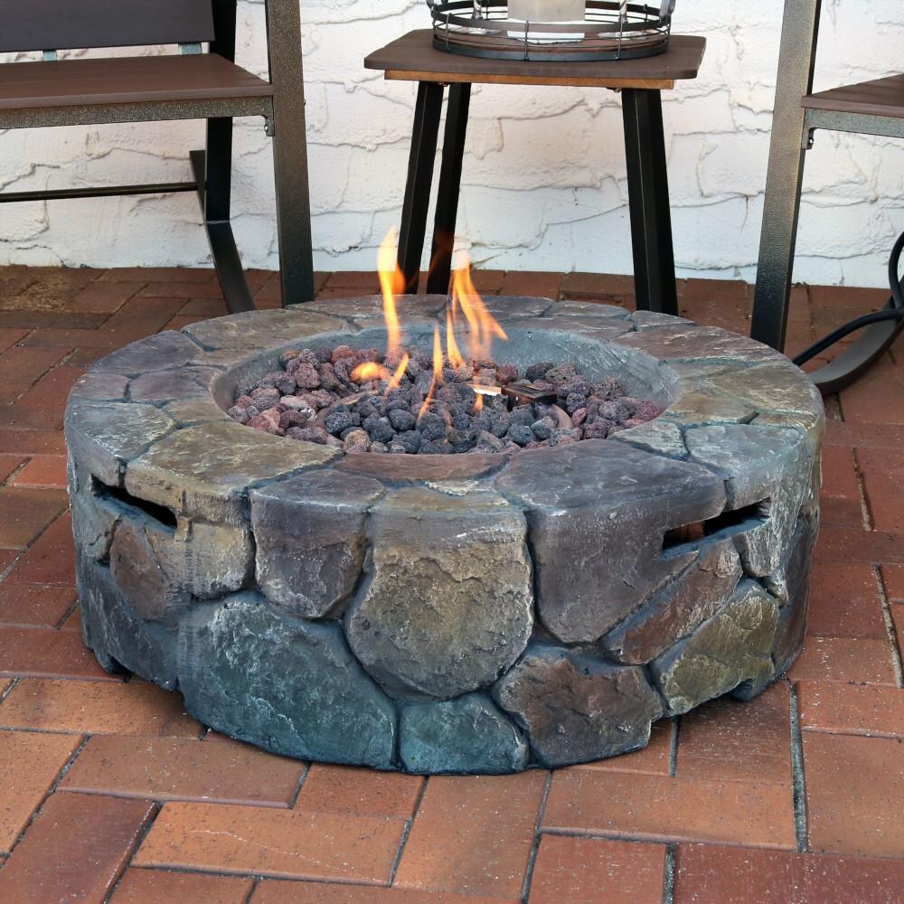 30 Inch Round Concrete Propane Fire Pit Table in Stone by Ultimate Patio