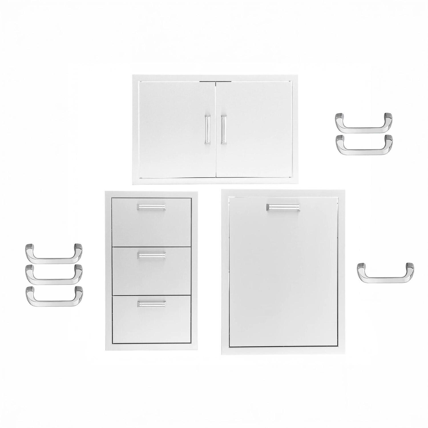 BBQGuys Signature 3 Pc 32-in Double Access Door, Triple Drawer, & Double Trash Bin Outdoor Kitchen Storage Package