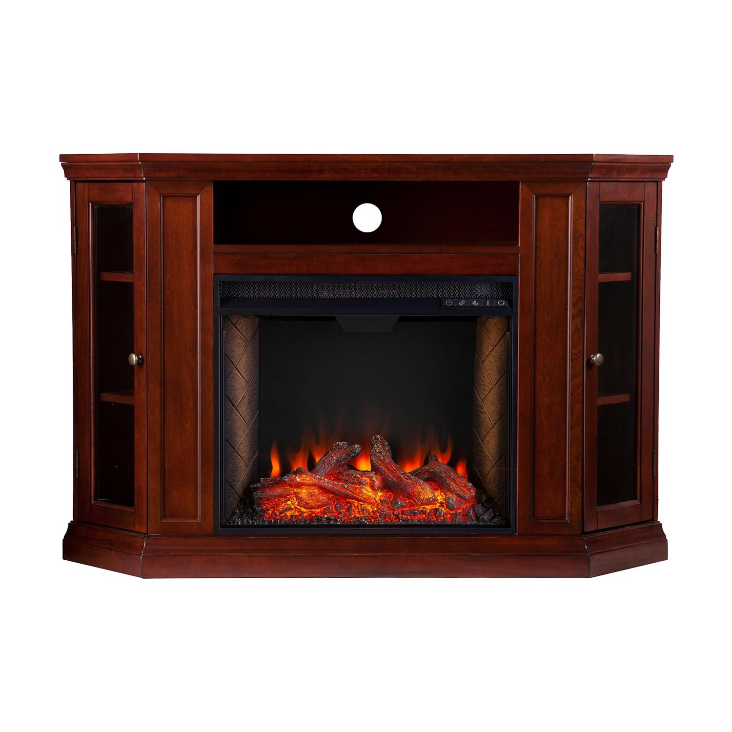 Southern Enterprises FS9310 Claremont 48-Inch Electric Fireplace Corner Convertible Mantel W/ Alexa-Enabled Smart Firebox - Cherry - Front View thumbnail