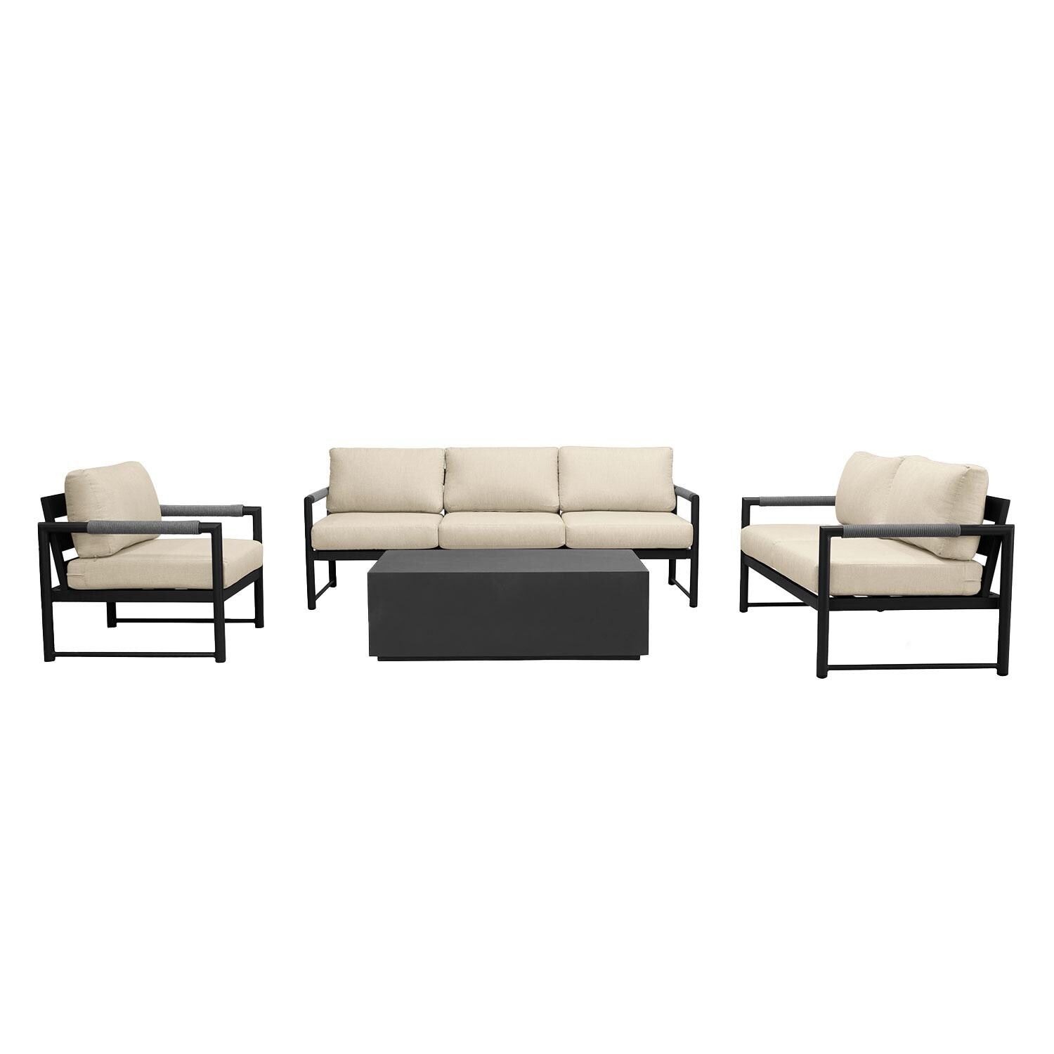 Lakeview AVEBAY-BK-CO-SET137-CF Avenue Bay Black/Carbon 4 Pc Sofa Loveseat Set - Canvas Flax - Display - White Background thumbnail