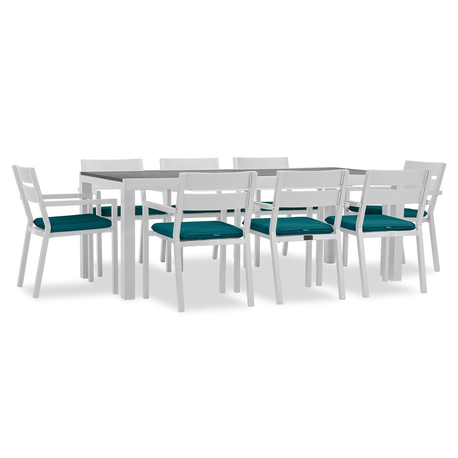 Calm Bay 9 Pc Extendable Dining Set in White/Concrete/Spectrum Peacock by Lakeview - White Background 2 thumbnail