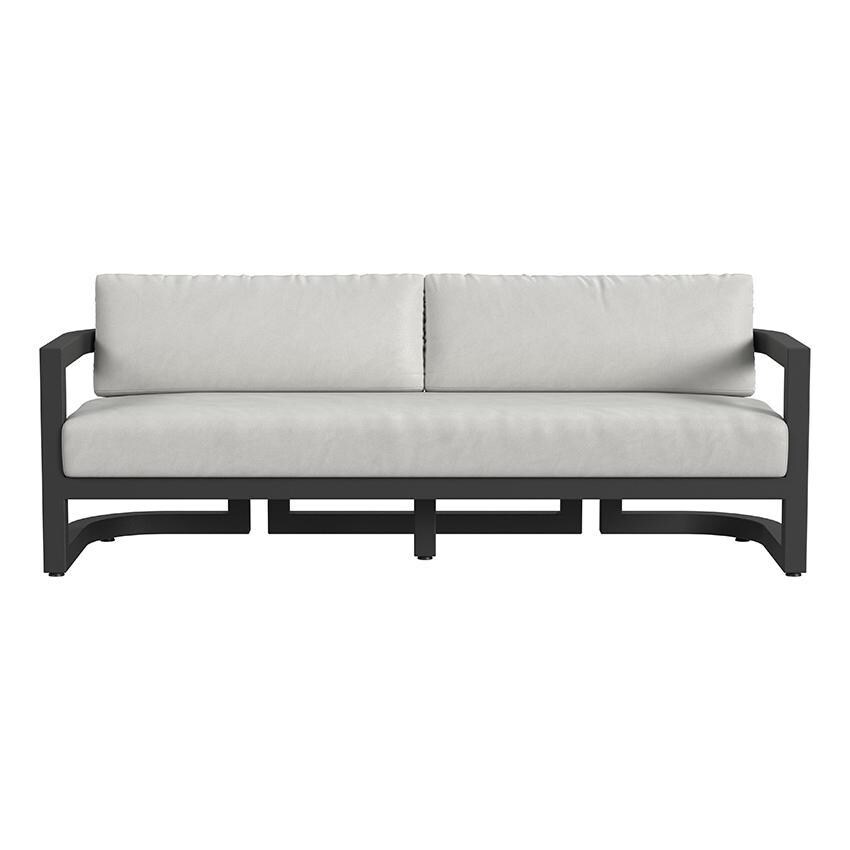 Malibu 3 Person Aluminum Sofa in Black/Soothe Pearl by Sunset West - Front - White Background thumbnail