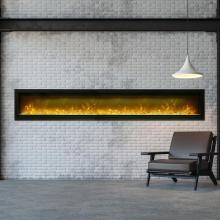 Amantii Symmetry Series 100-Inch Built-In Electric Fireplace with Black Steel Surround - ICE Media Kit & Decorative Logs - Indoor/Outdoor - SYM-100