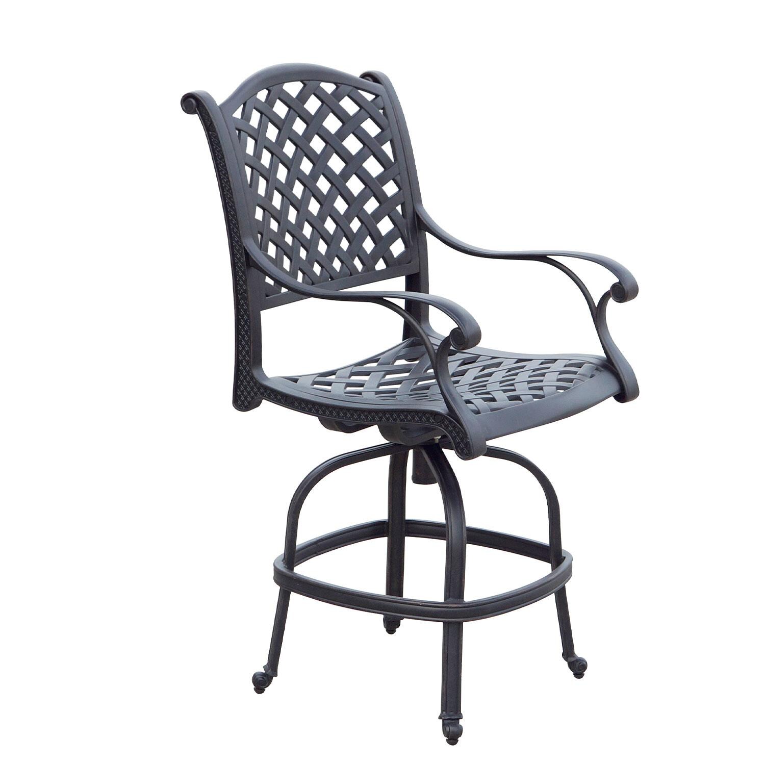 Nassau Cast Aluminum Swivel Counter Height Bar Stool in Antique Bronze/Navy by Darlee - Side View - Shown W/ No Cushion - White Background thumbnail