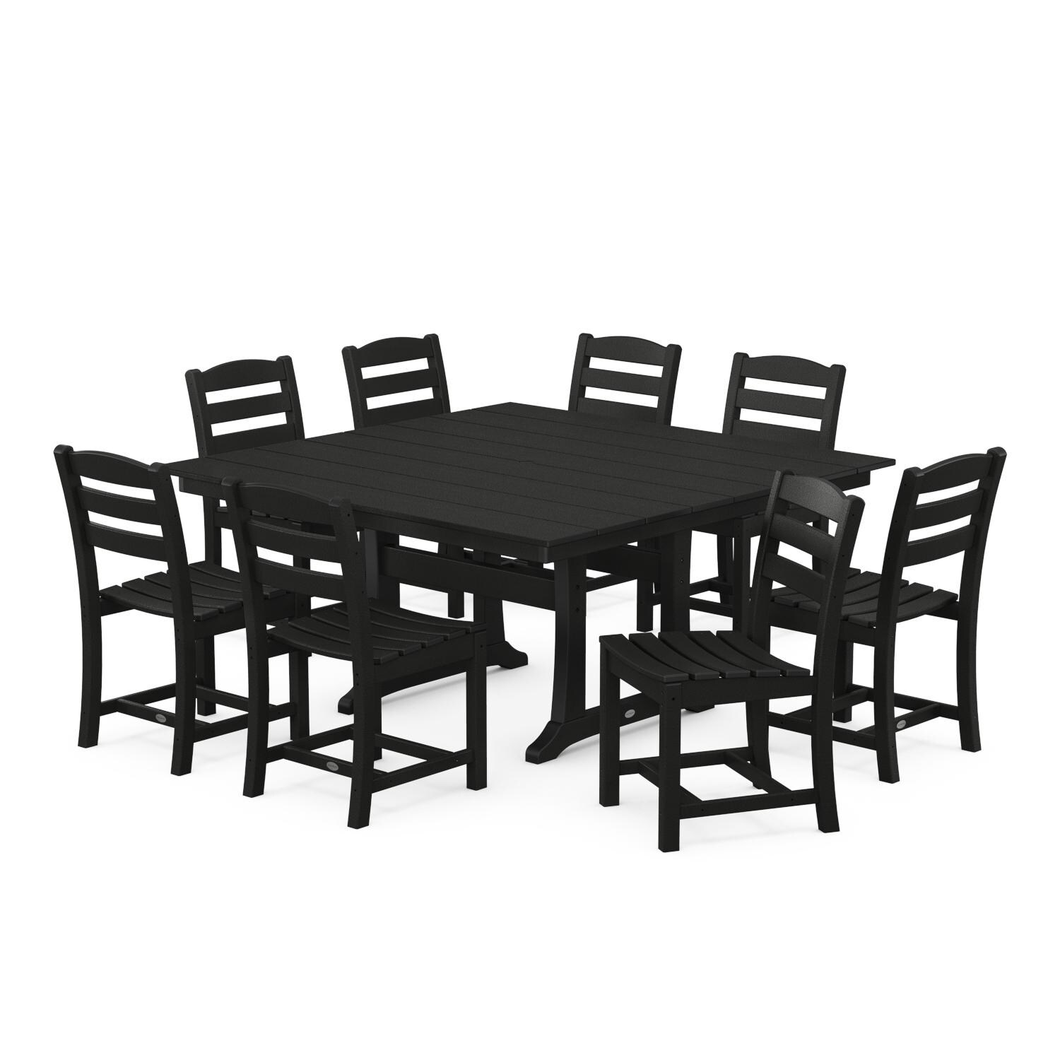 POLYWOOD La Casa Cafe 9 Piece Farmhouse Trestle Dining Set - Black
