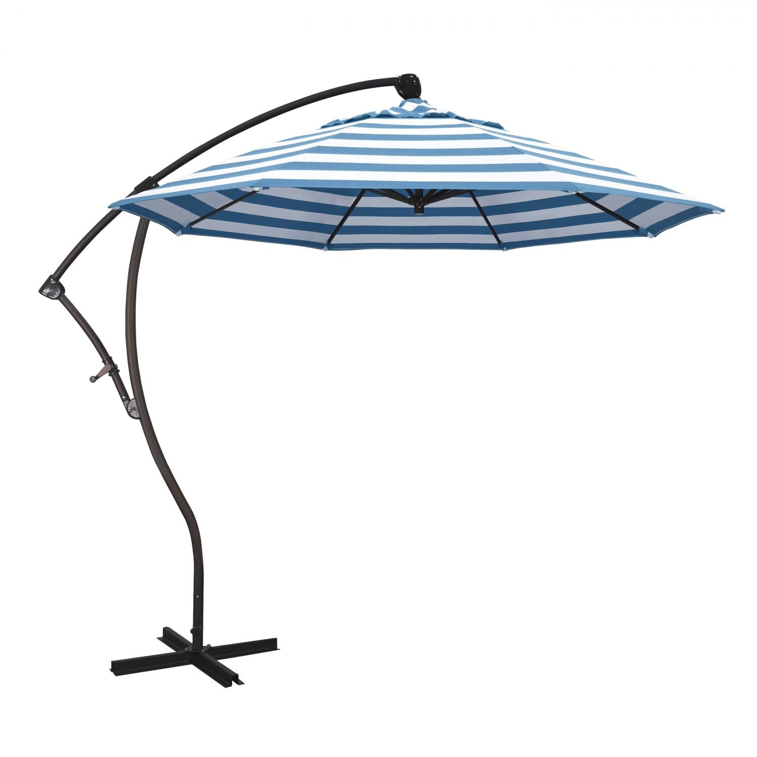California Umbrella Bayside Series 9 Ft Octagonal Aluminum 360 Tilt Cantilever Patio Umbrella W/ Crank Lift - Bronze Frame / Sunbrella Cabana Regatta Canopy image