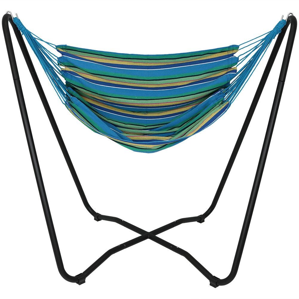 Sunnydaze Decor Hanging Hammock Chair Swing w/ 2-Point Space-Saving Stand - Ocean Breeze - HH-HCHAS-OB-COMBO image