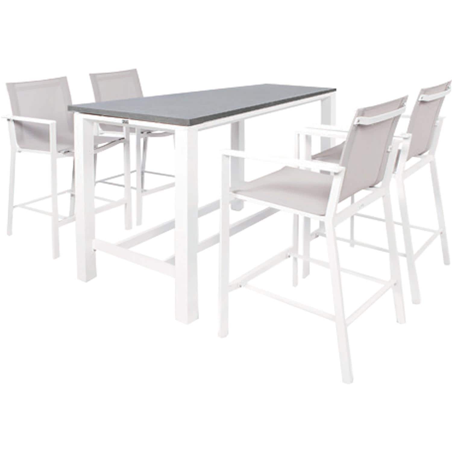 Primavera 5 Pc Aluminum Bar Set w/ Concrete Look Ceramic Tabletop in White / Mouse Grey - Set - White Background thumbnail