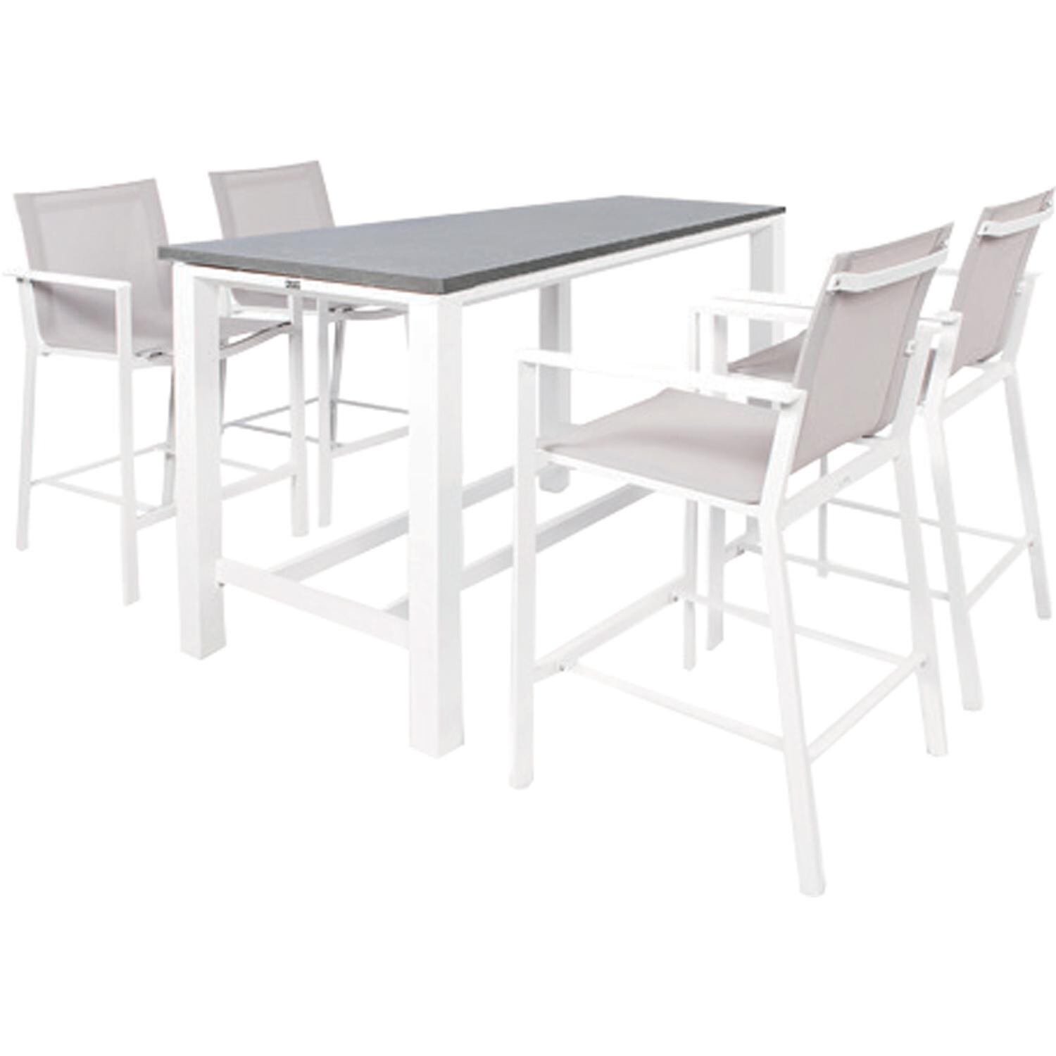 Primavera 5 Pc Aluminum Bar Set w/ Concrete Look Ceramic Tabletop in White / Mouse Grey - Set - White Background thumbnail