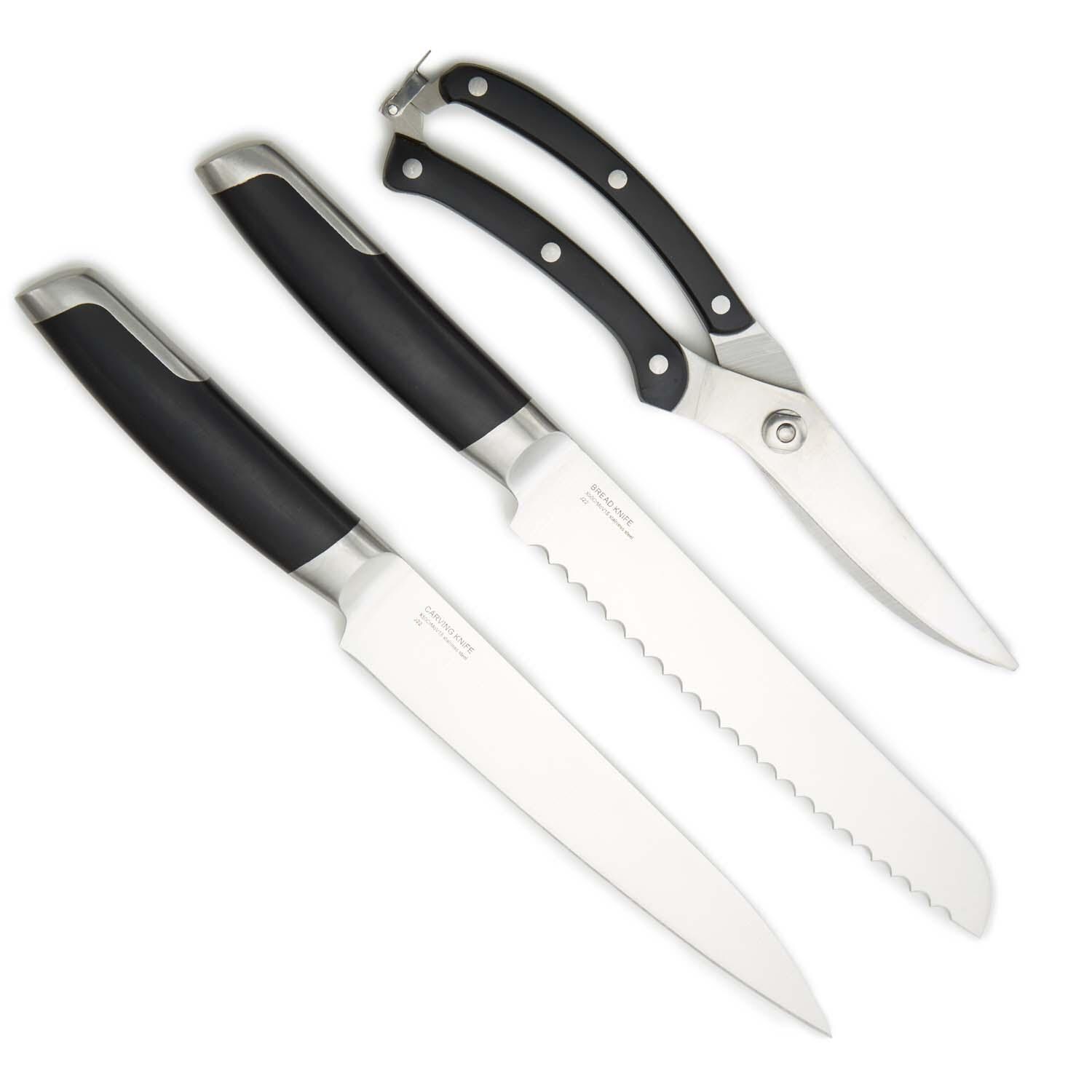 BergHOFF Leo Graphite 3 Pc Stainless Steel Forged Cutlery Set - Black - Angled View - White Background thumbnail