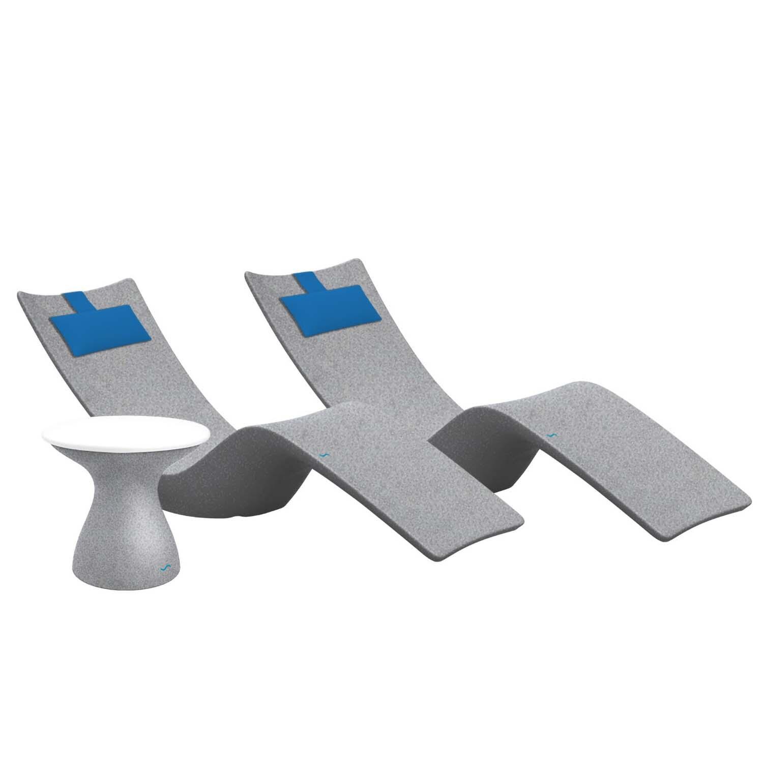 Autograph 3 Pc Set Polyresin Chaise Lounge Set in Granite Gray/White w/ Capri Pillow by Ledge Lounger