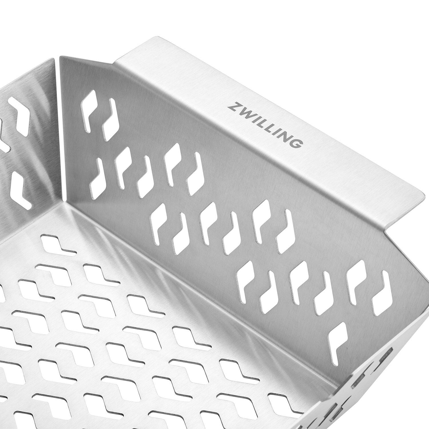 Zwilling Henckels Cutlery 1026136 BBQ+ Stainless Steel Grill Basket - Medium - Hand Grip Detail - White Background thumbnail