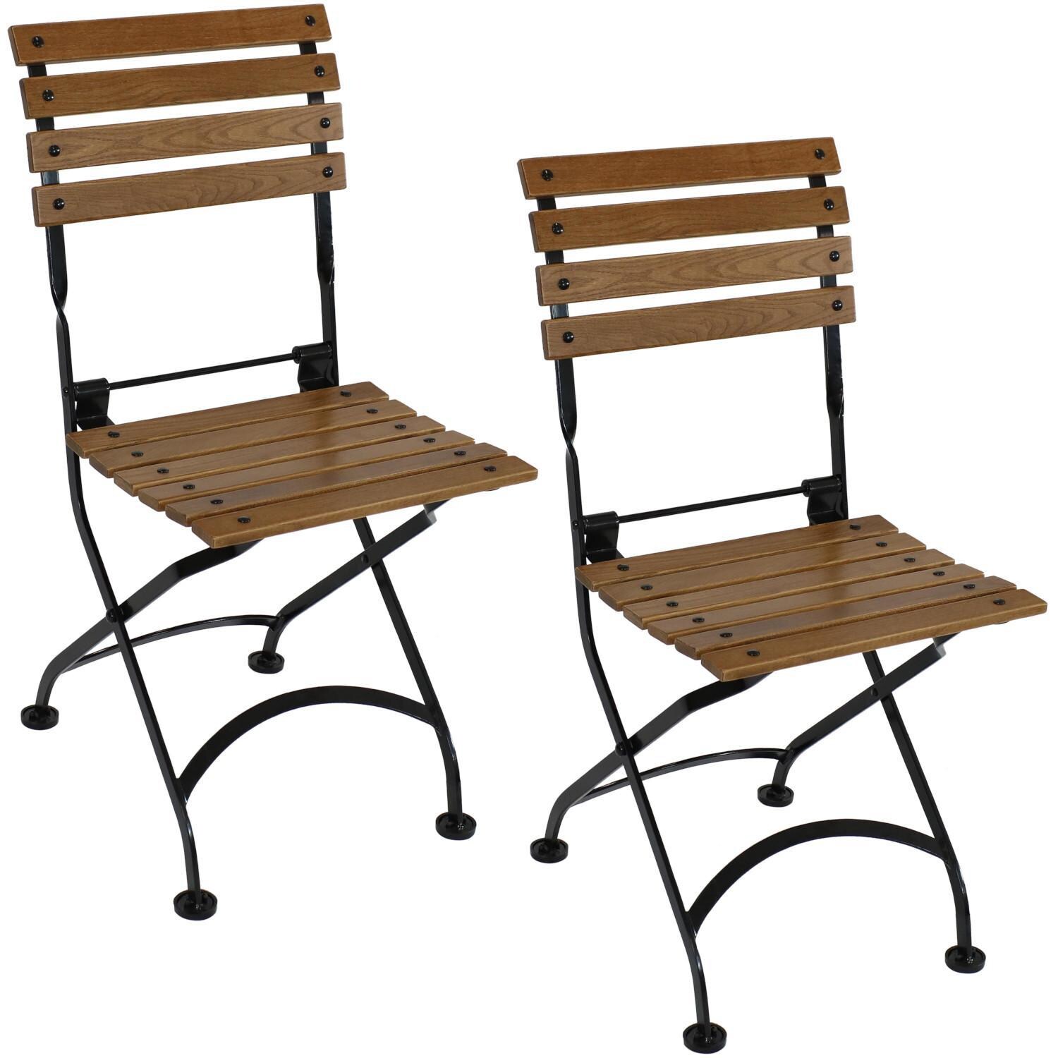 Ultimate Patio 2 Piece European Chestnut Wooden Folding Bistro Side Chair Set - Angled View Set thumbnail