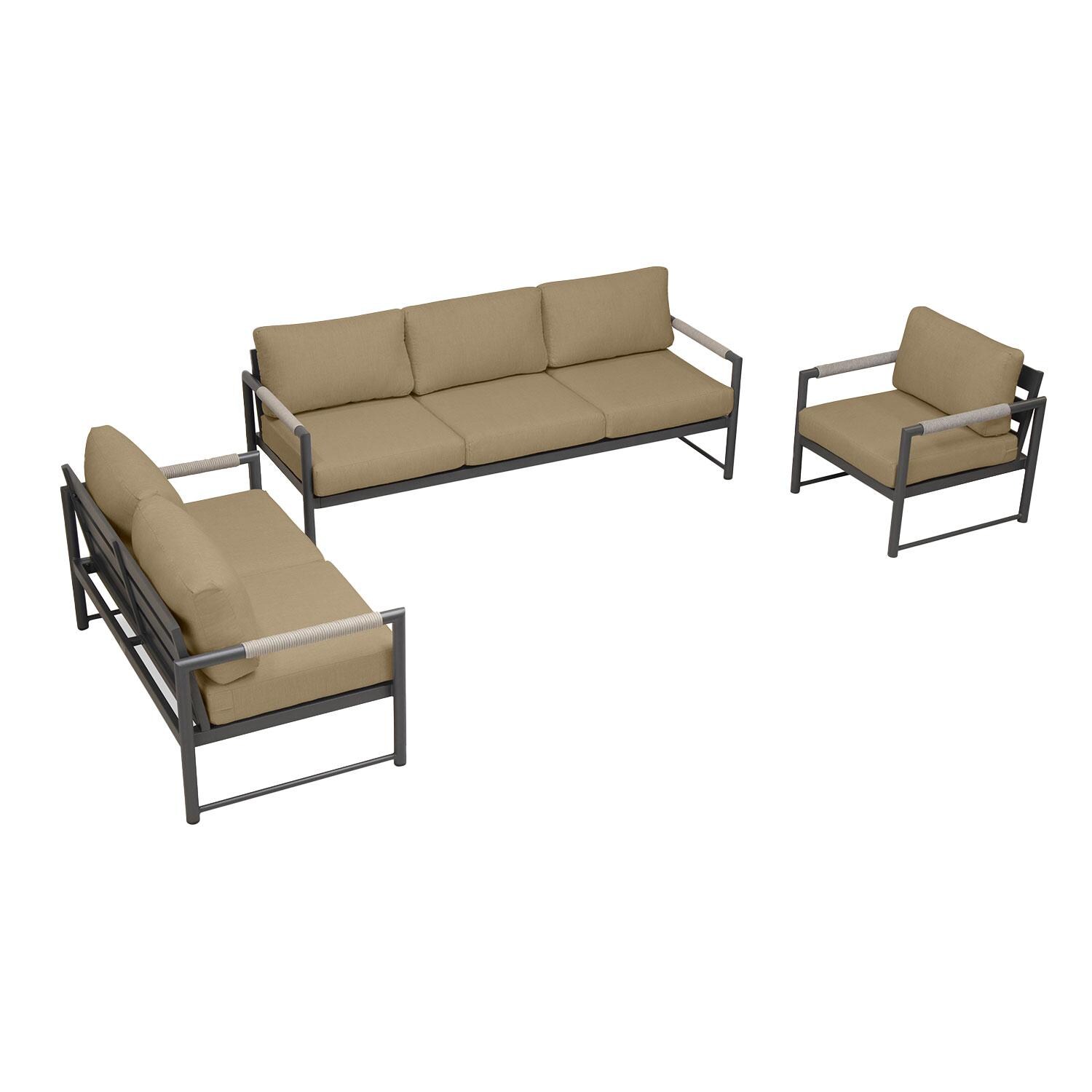 Lakeview AVEBAY-SL-PG-SET143-HB Avenue Bay Slate/Pebble Gray 3 Pc Sofa Loveseat Set - Heather Beige - Overhead View - White Background thumbnail