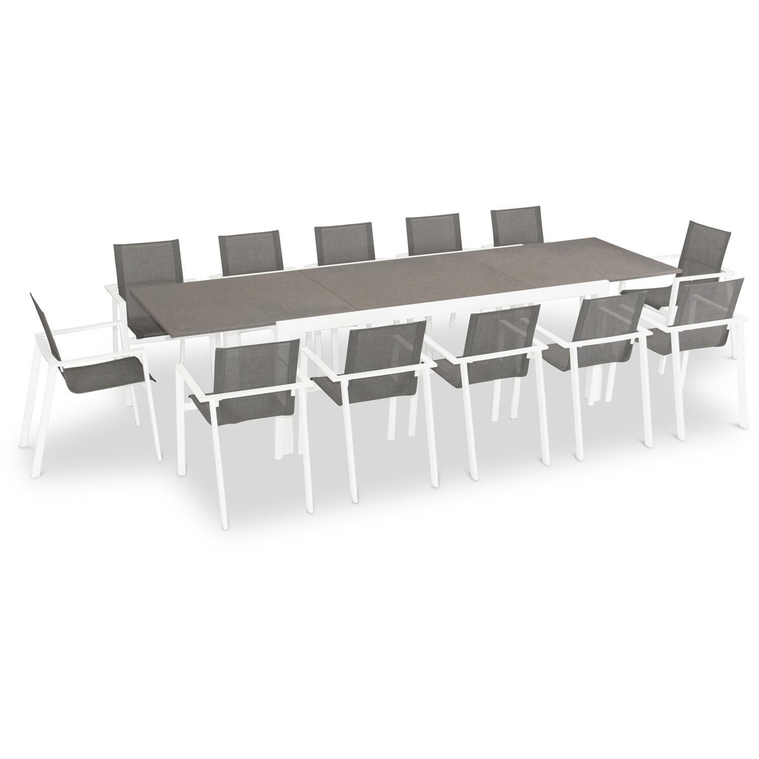 Spring Bay 13 Piece Extendable Dining Set in White/Concrete - Angled View - White Background thumbnail