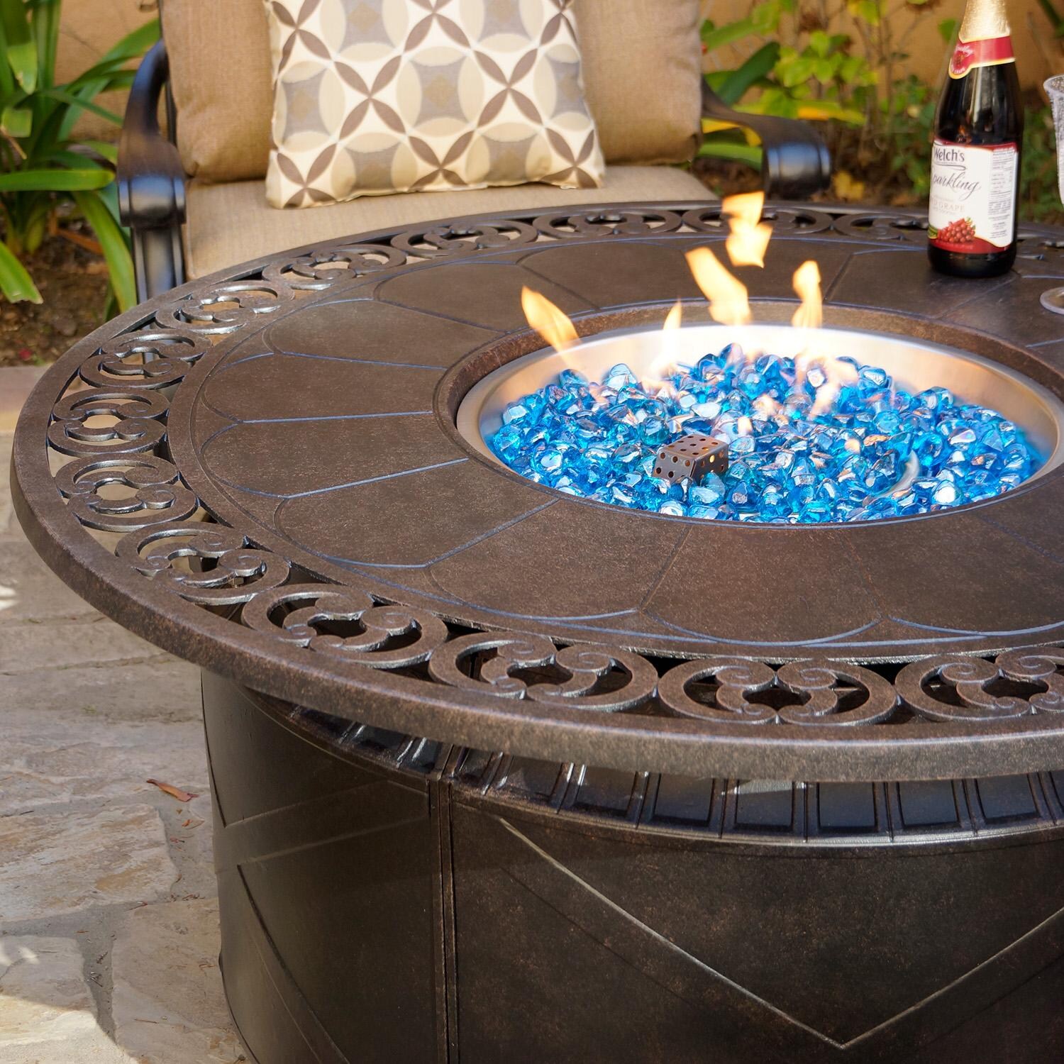 Elisabeth 5 Pc Cast Aluminum Seating Set w/ Fire Pit Table in Antique Bronze by Darlee - Close Up - Detail thumbnail