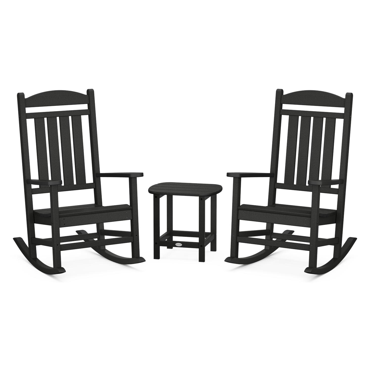 POLYWOOD Black Presidential Rocker 3-Piece Set w/ South Beach 18-Inch Side Table - Full View thumbnail