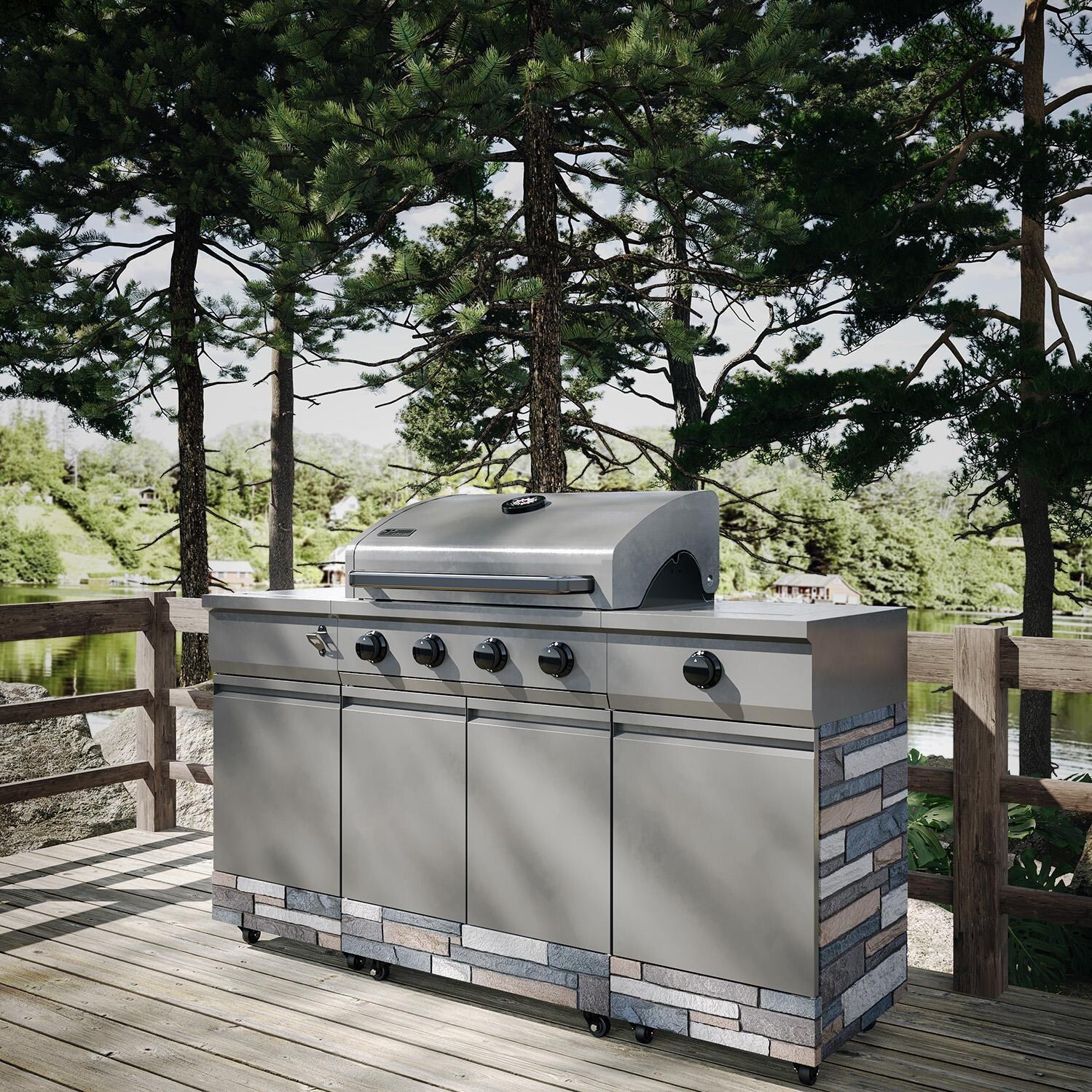 TYTUS Fresno Series Gunmetal Gray & Ash Stacked Stone Natural Gas Grill Island (Ships Propane w/ Conversion Kit) - Lifestyle thumbnail