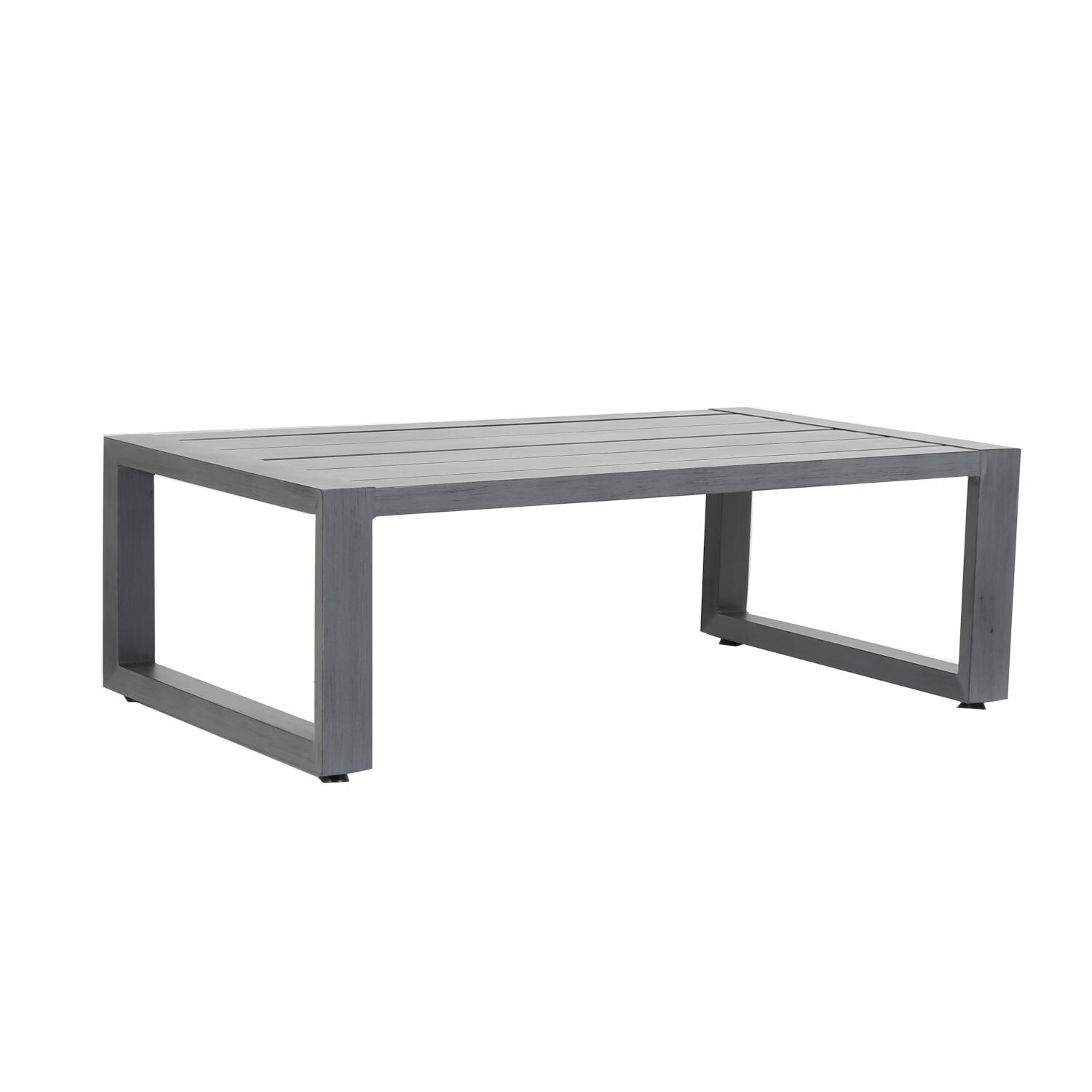 Sunset West - Redondo 5 Piece Aluminum Patio Conversation Set W/ Coffee Table, End Table, & Sunbrella Cast Silver Cushions - Redondo 54 X 33 Inch Rectangular Patio Coffee Table thumbnail