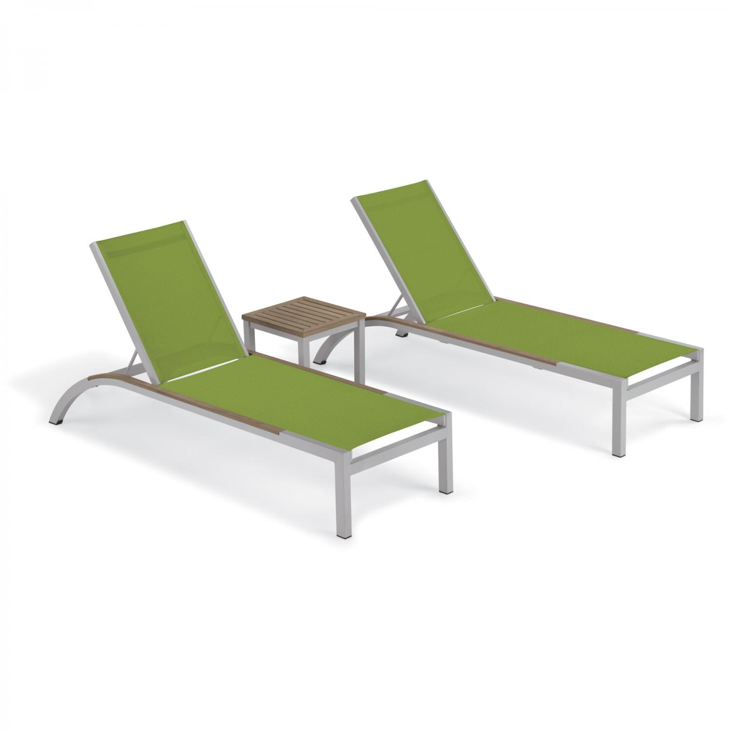 Argento 3 Piece Aluminum Patio Chaise Lounge Set W/ Tekwood Vintage Side Rails & Tekwood Vintage End Table By Oxford Garden - Go Green Sling