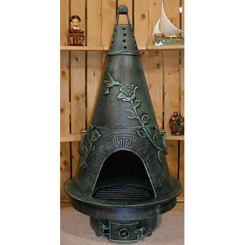 The Blue Rooster Garden Style Cast Aluminum Chiminea - Antique Green