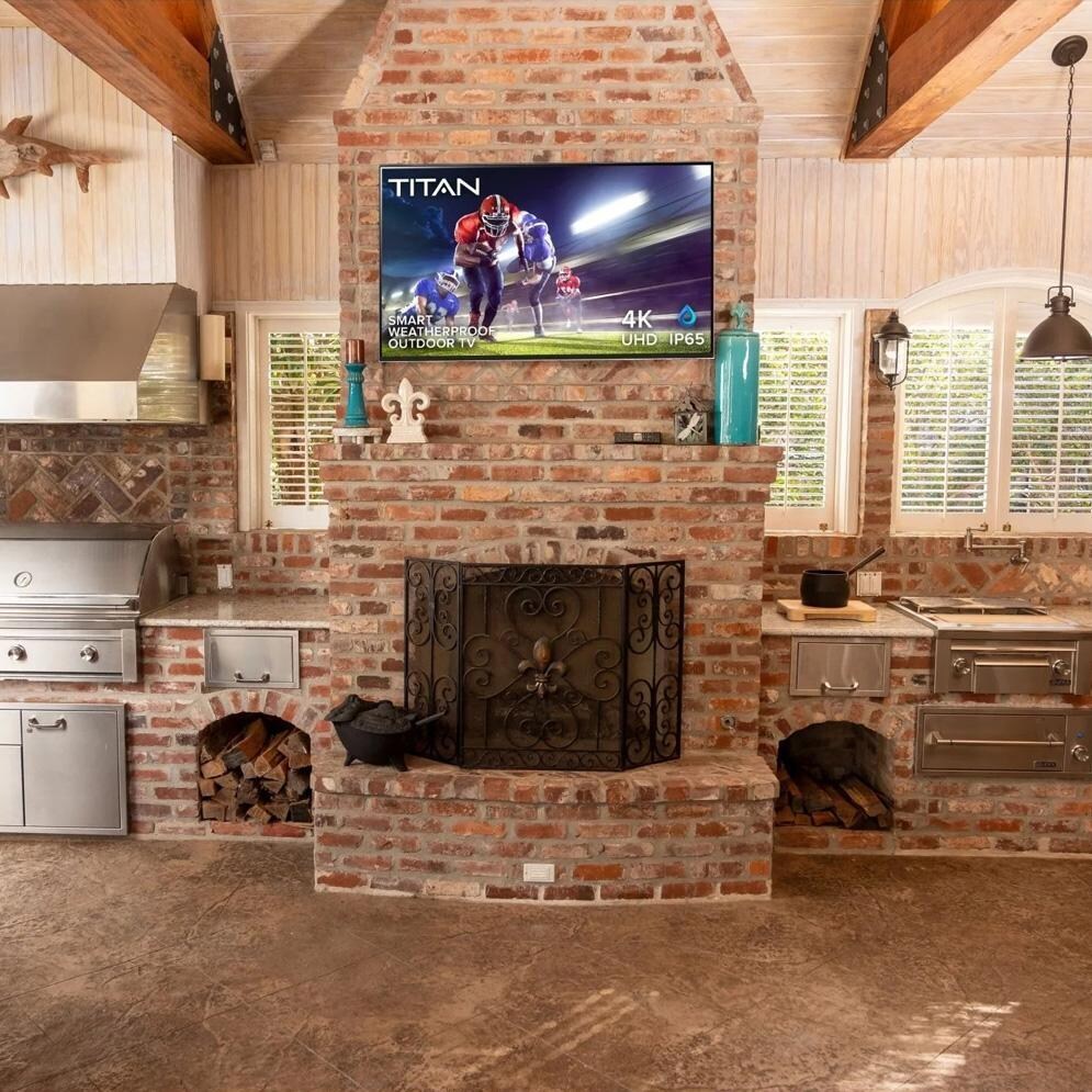 Titan BQG-L100-UHD-075-010 L100 Series 75 Inch Partial Sun 4K UHD Smart Outdoor TV W/ Direct Lit Backlight & Built-In Alexa - Installed - Lifestyle thumbnail