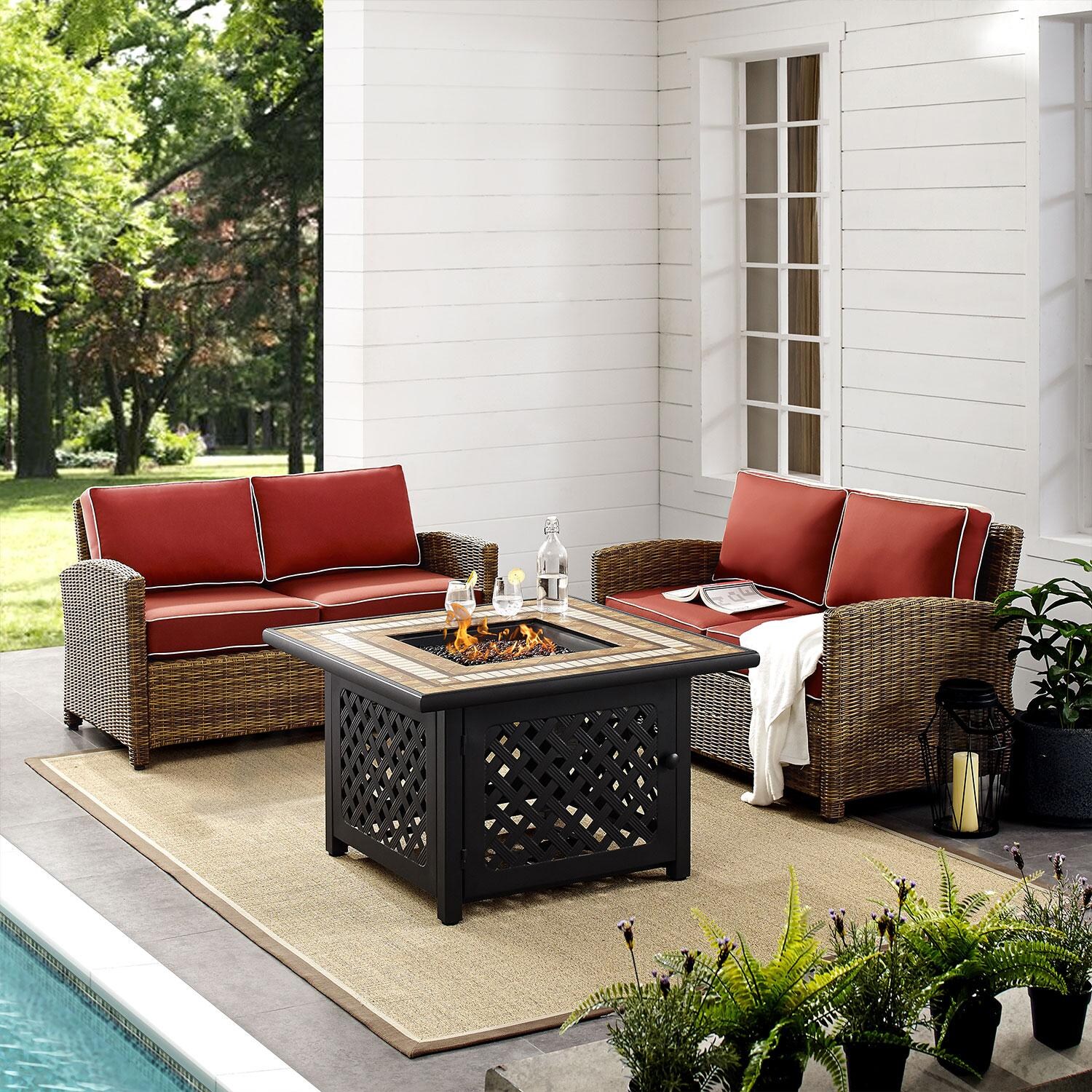 Ultimate Patio UP-92397-SG 3Pc Wicker Outdoor Loveseat Set in Sangria - By The Pool - Lifestyle thumbnail