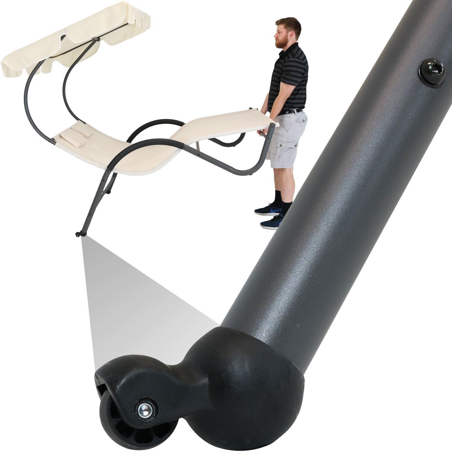 Ultimate Patio Double Chaise Lounge W/ Canopy & Headrest Pillows - Rear Wheel - Detail thumbnail