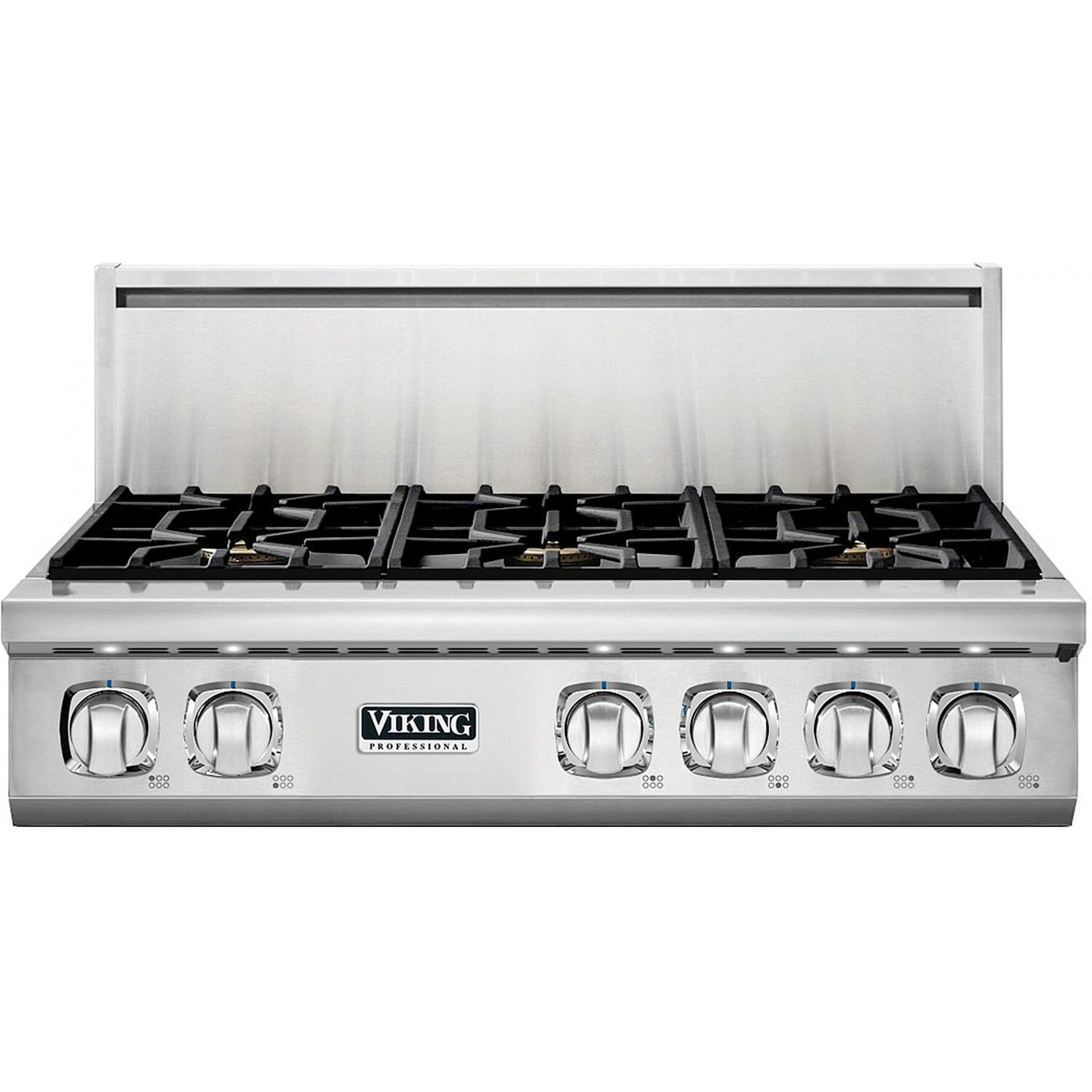 Viking Professional 7 Series 36-Inch 6-Burner Propane Gas Cooktop - Stainless Steel - VGRT7366BSSLP - With Backguard thumbnail
