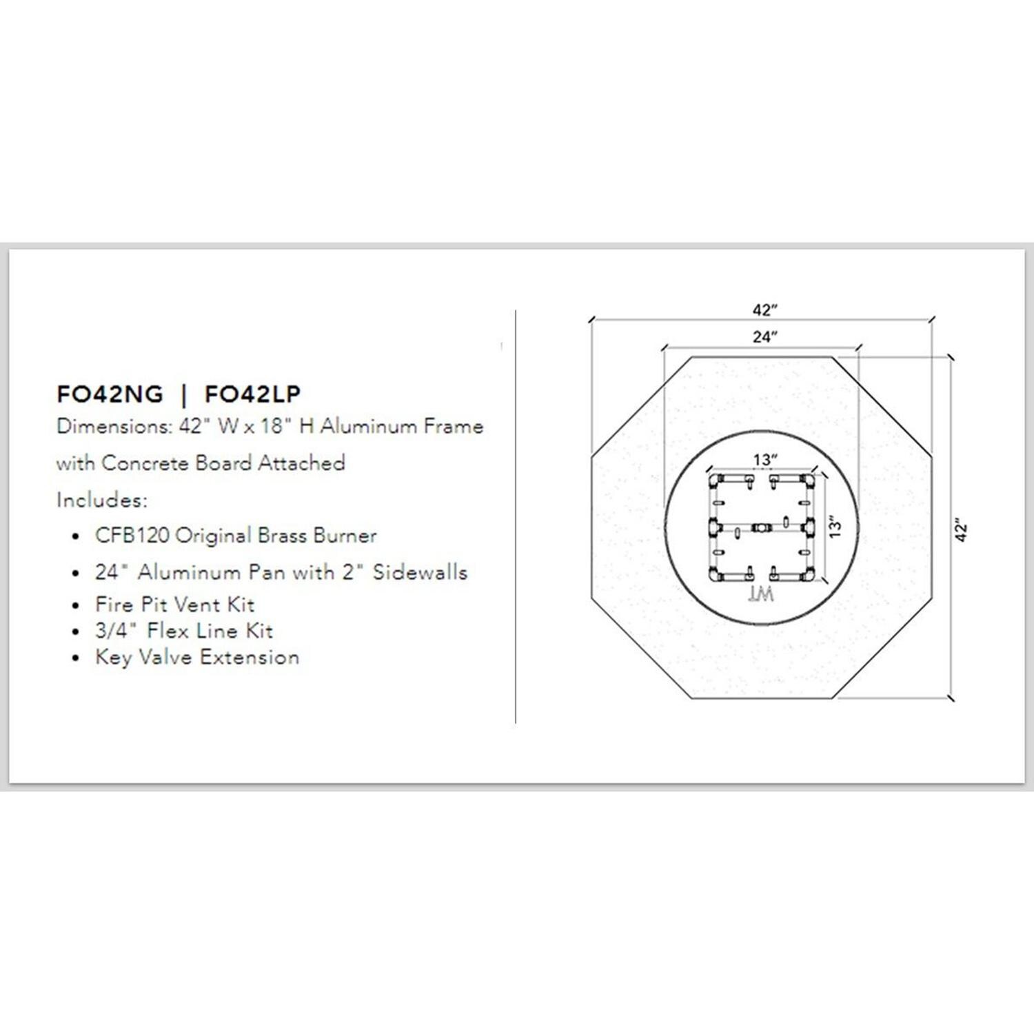 Warming Trends FO42NG Octagonal 42 Inch Natural Gas Ready To Finish Fire Pit Kit - Measurements thumbnail