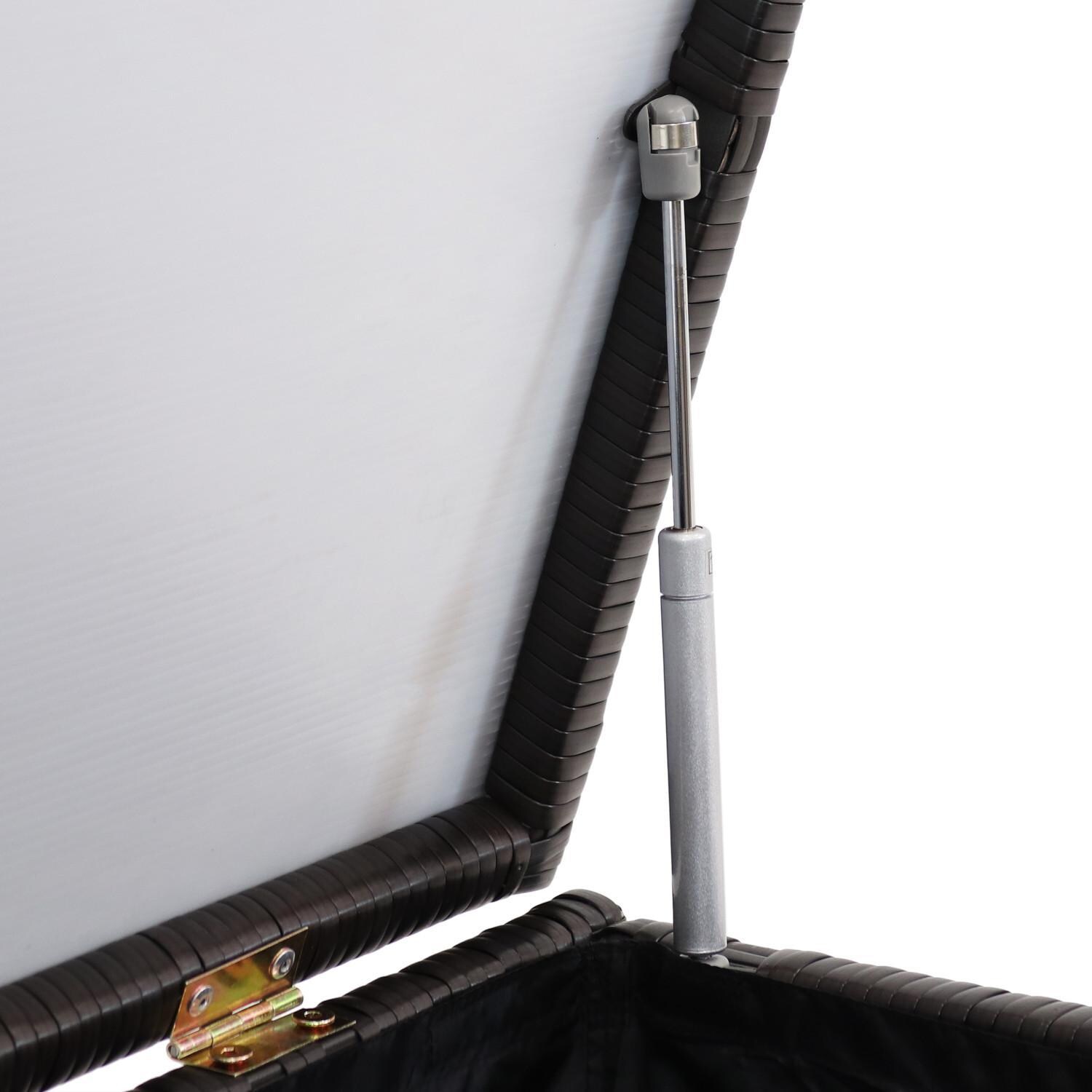 Ultimate Patio 75-Gallon Indoor/Outdoor Resin Wicker Storage Box W/ Acacia Wood Handles - Hinged Lid thumbnail