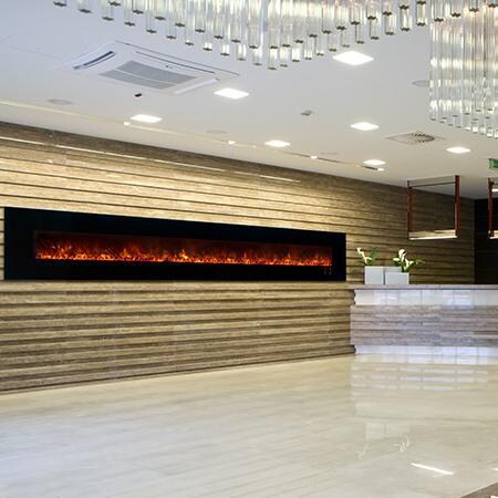 Modern Flames AL144CLX2-G 144-Inch Ambiance CLX2 Electric Fireplace With Black Glass Front - Lifestyle thumbnail