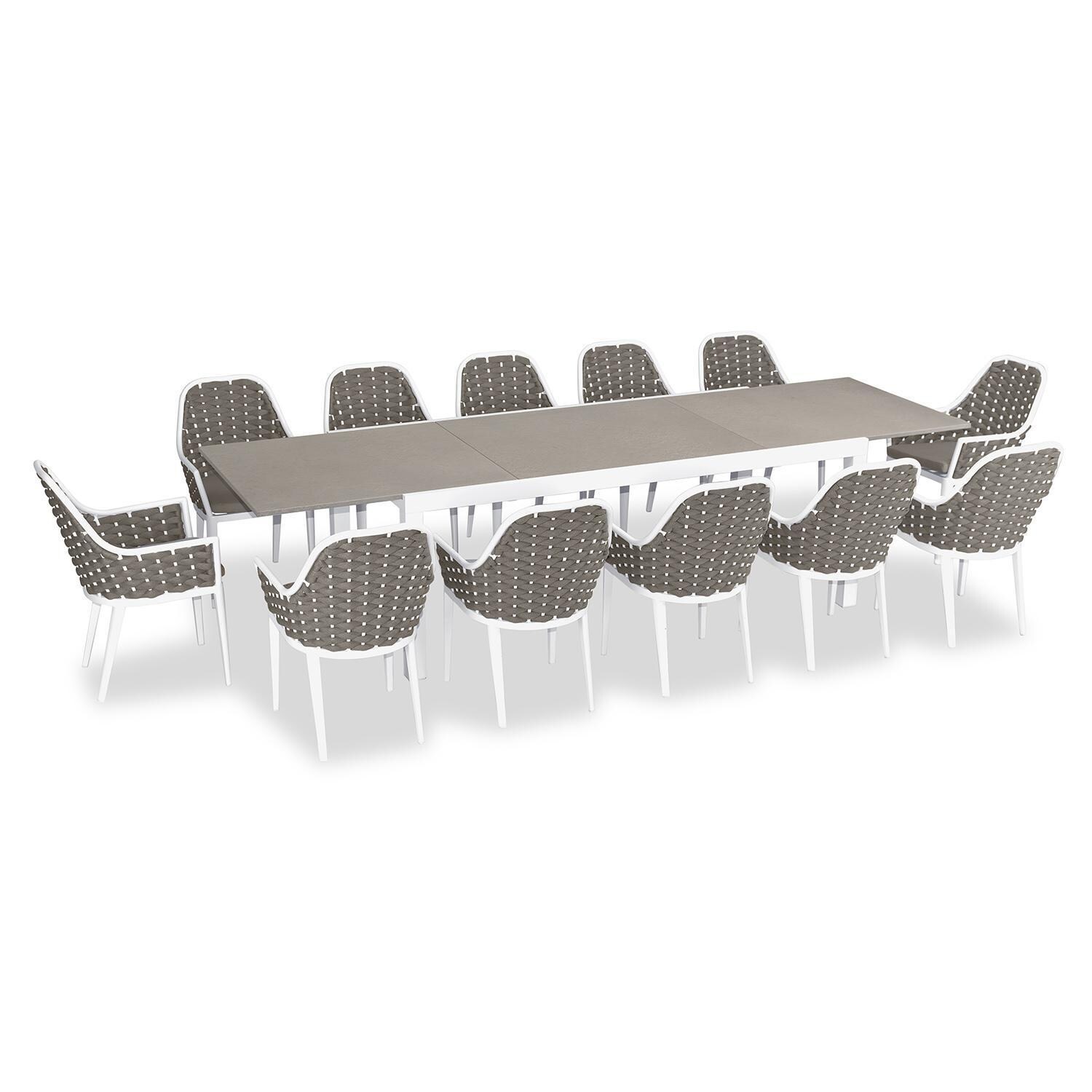 Chloe Bay 13 Pc Aluminum Extendable Dining Set in White/Concrete by Lakeview - Top Angle View - White Background thumbnail