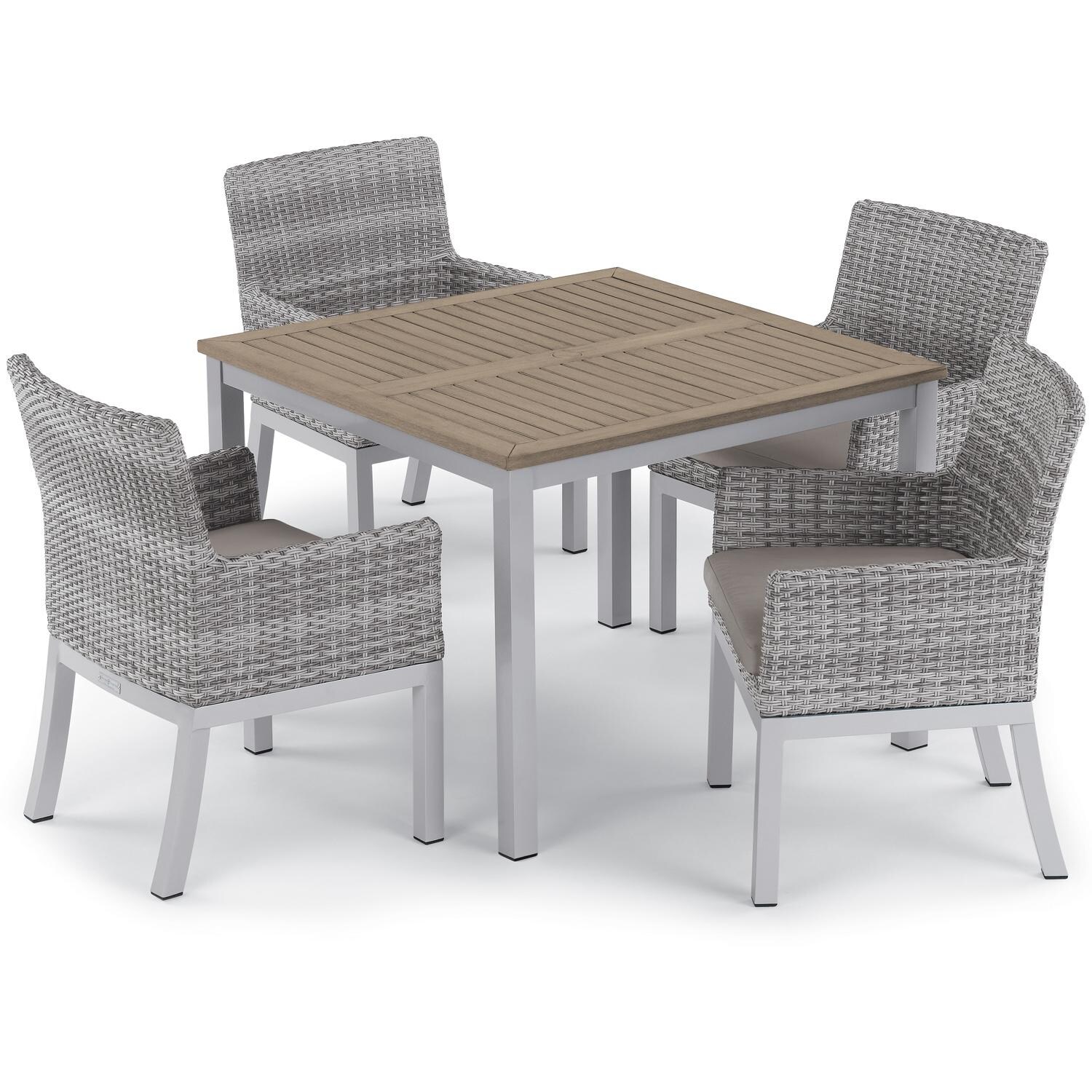 Oxford Garden Argento 2 Pc Wicker Dining Arm Chair W/ Stone Cushion in Flint/Argento - In Dining Set thumbnail