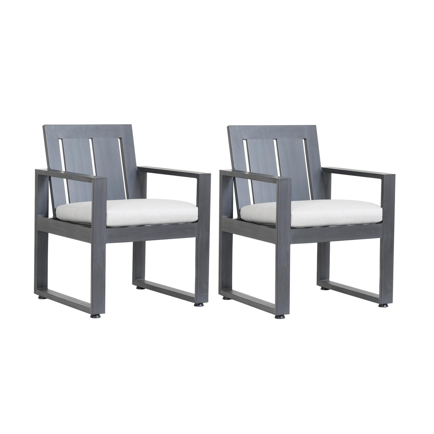 Redondo 2 Piece Aluminum Patio Dining Arm Chair Set W/ Sunbrella Cast Silver Cushions By Sunset West