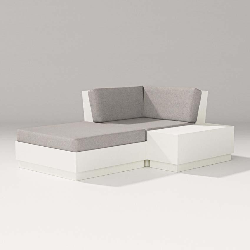 Elevate 3 Pc Recycled Plastic Corner Chaise Lounge Seating Set in Vintage White /Weathered Tweed By PW Designer Series - White Background thumbnail