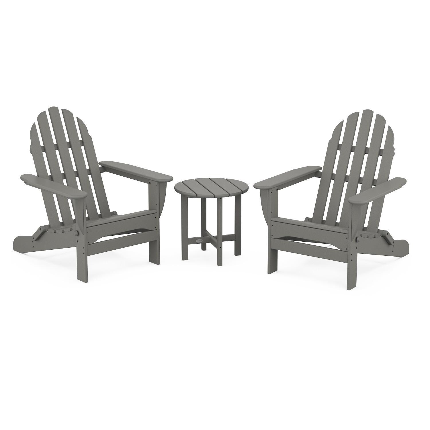 Classic Adirondack 3 Pc Recycled Plastic Seating Set w/ Folding Chairs in Slate Gray by POLYWOOD