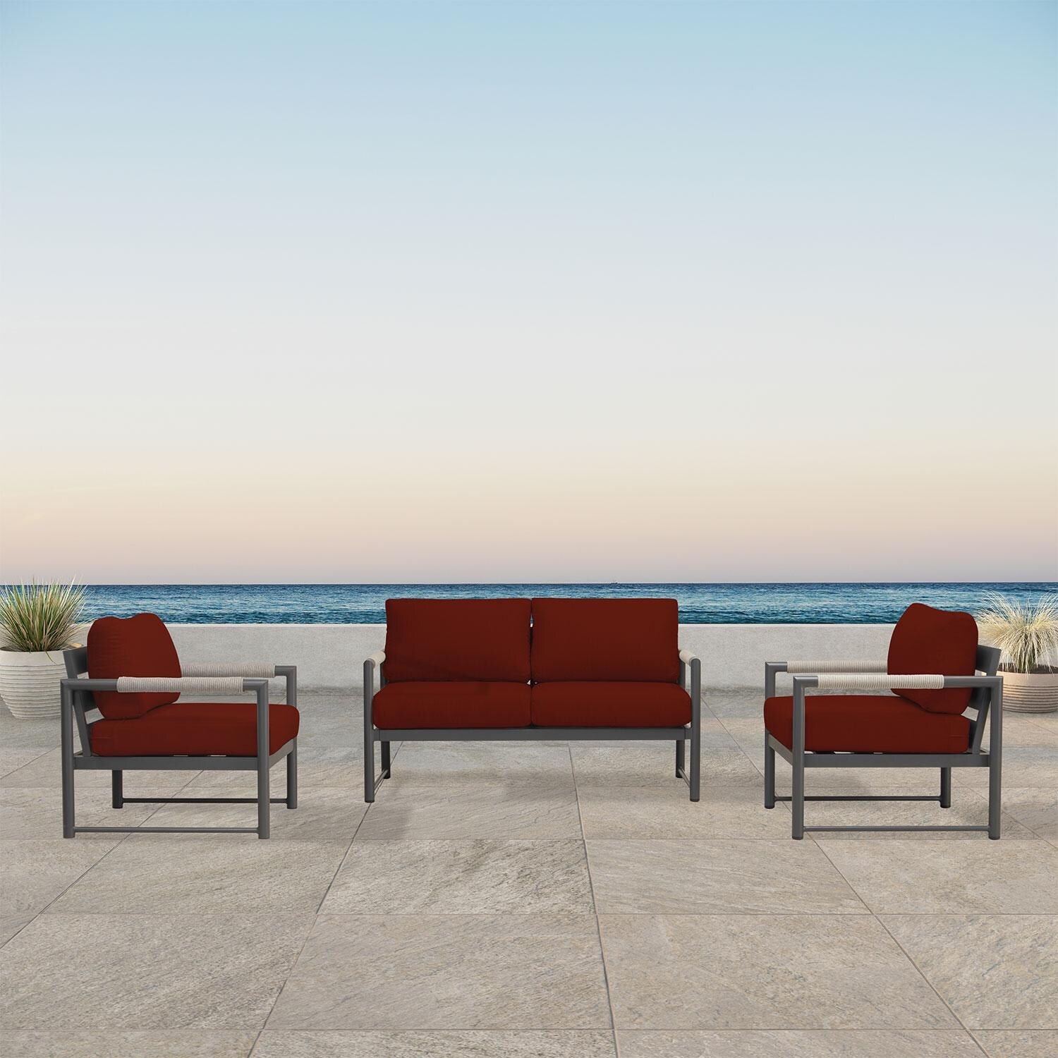 Avenue Bay 3 Pc Aluminum Seating Set in Slate/Harvest Natural by Lakeview Outdoor Designs
