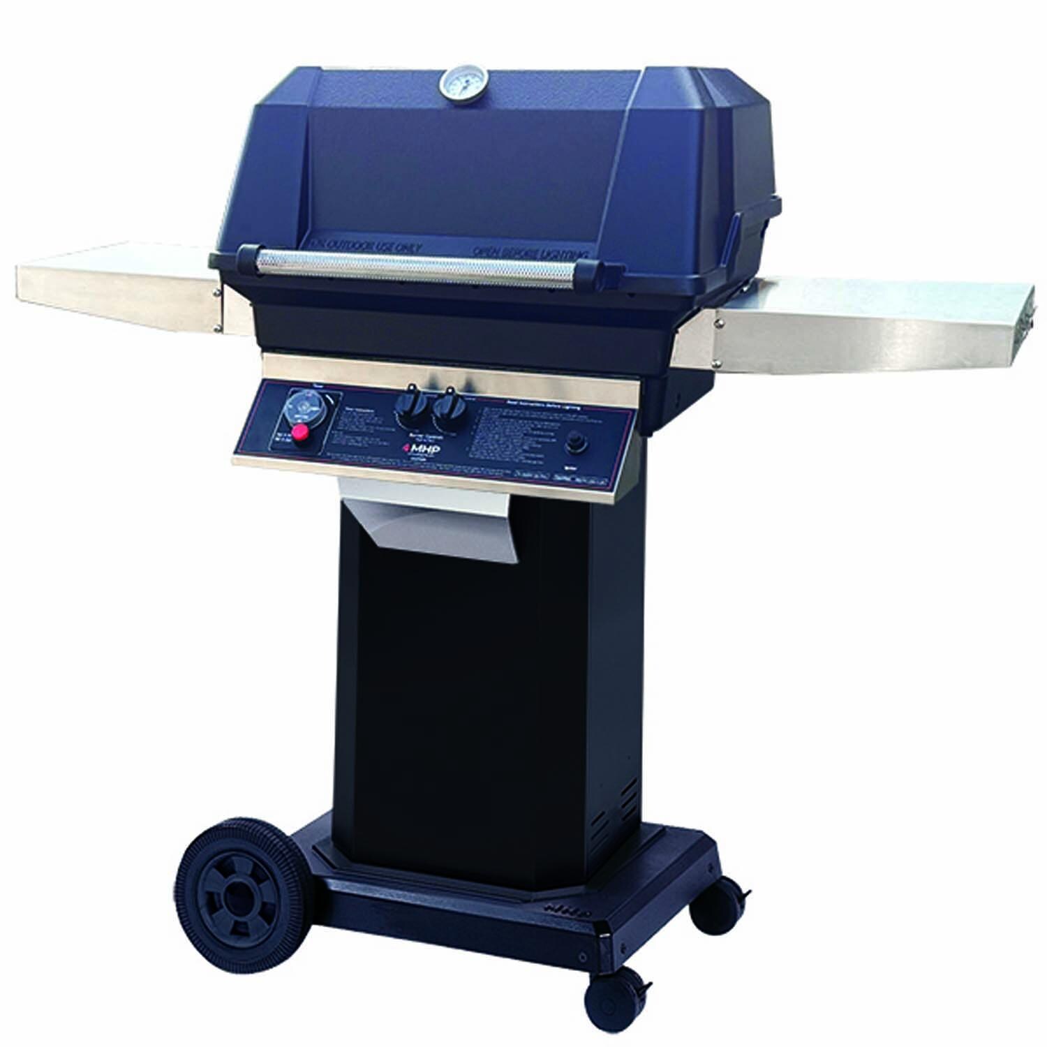 MHP Natural Gas Timer Grill on Black Aluminum Column & Portable Base w/ Locking Casters - White Background thumbnail