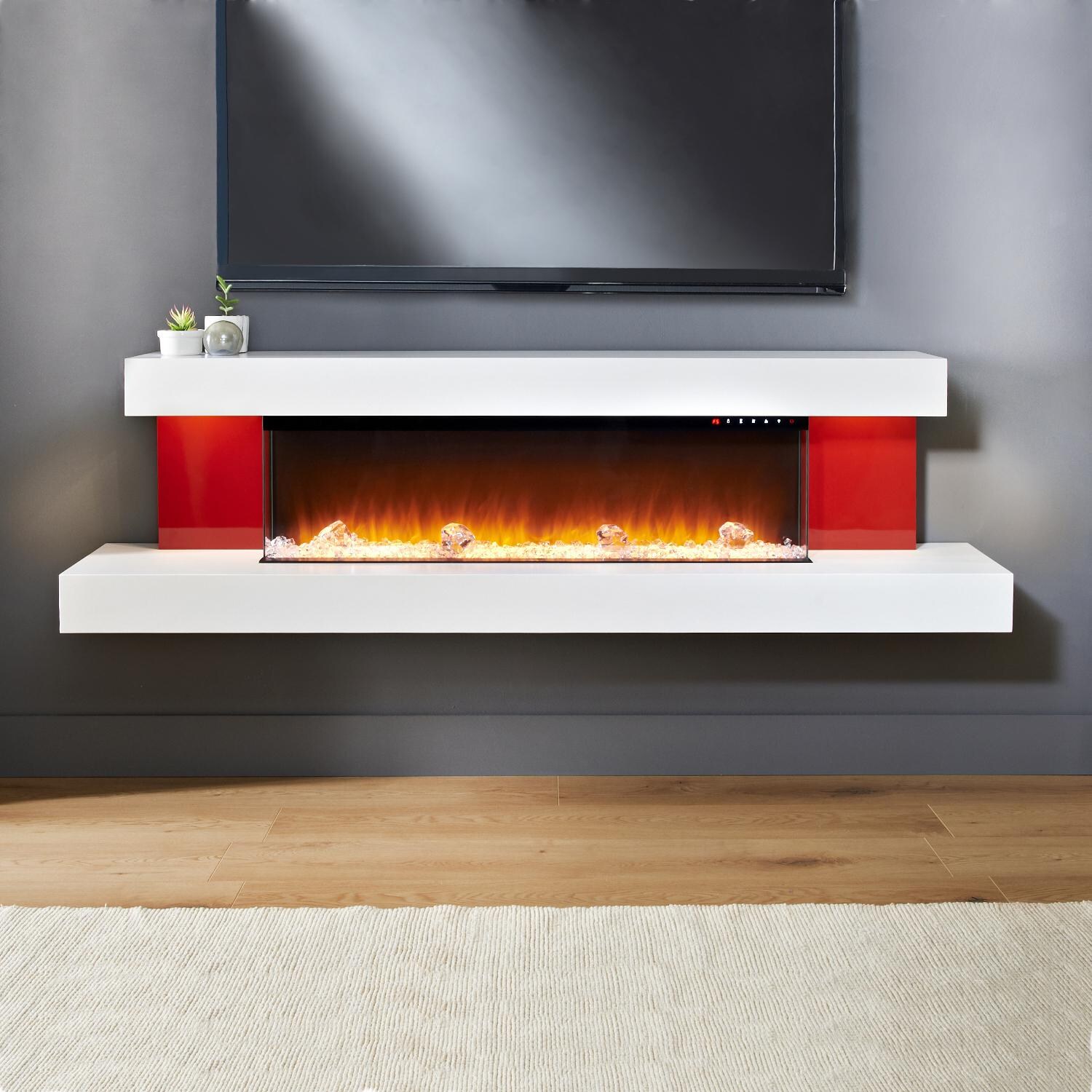 Evolution Fires Alpha 72 Inch Wall Mount Electric Fireplace Red Gloss Panels Efargp