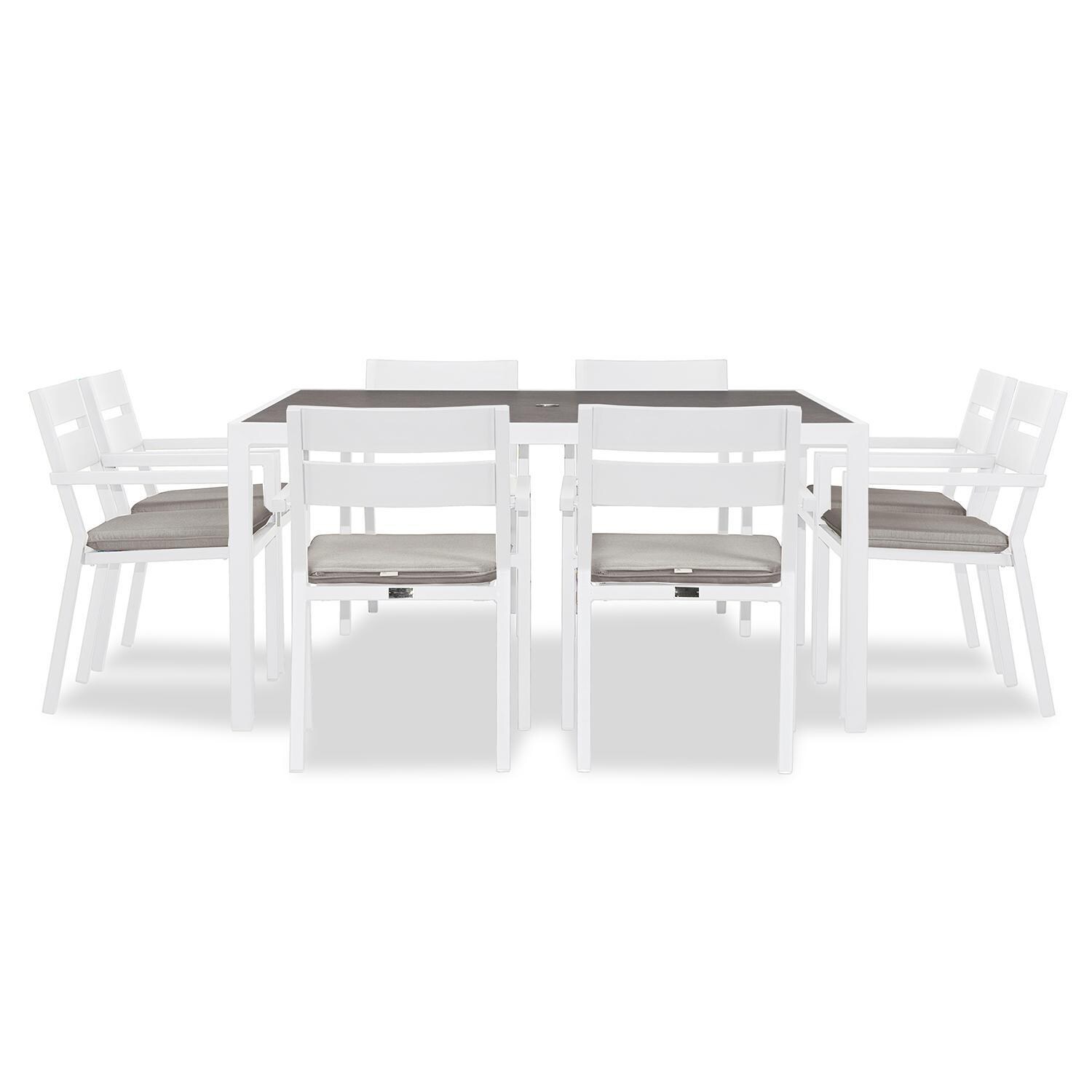 Calm Bay 9 Pc Square Dining Set in White/Cast Silver by Lakeview - White Background 3 thumbnail