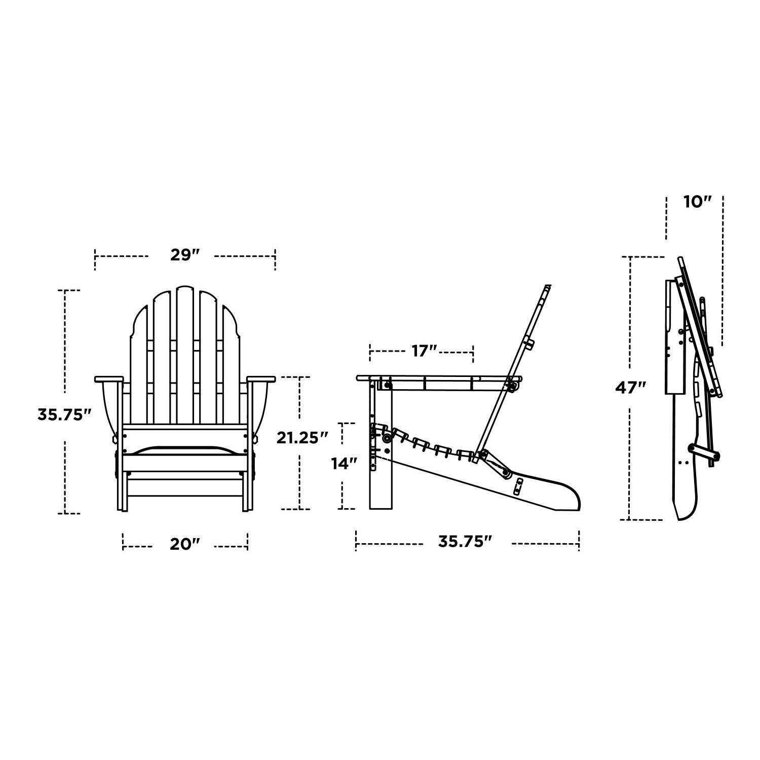 POLYWOOD PWS214-1-MA Classic Folding Adirondack 3-Piece Set - Chair Dimensions thumbnail