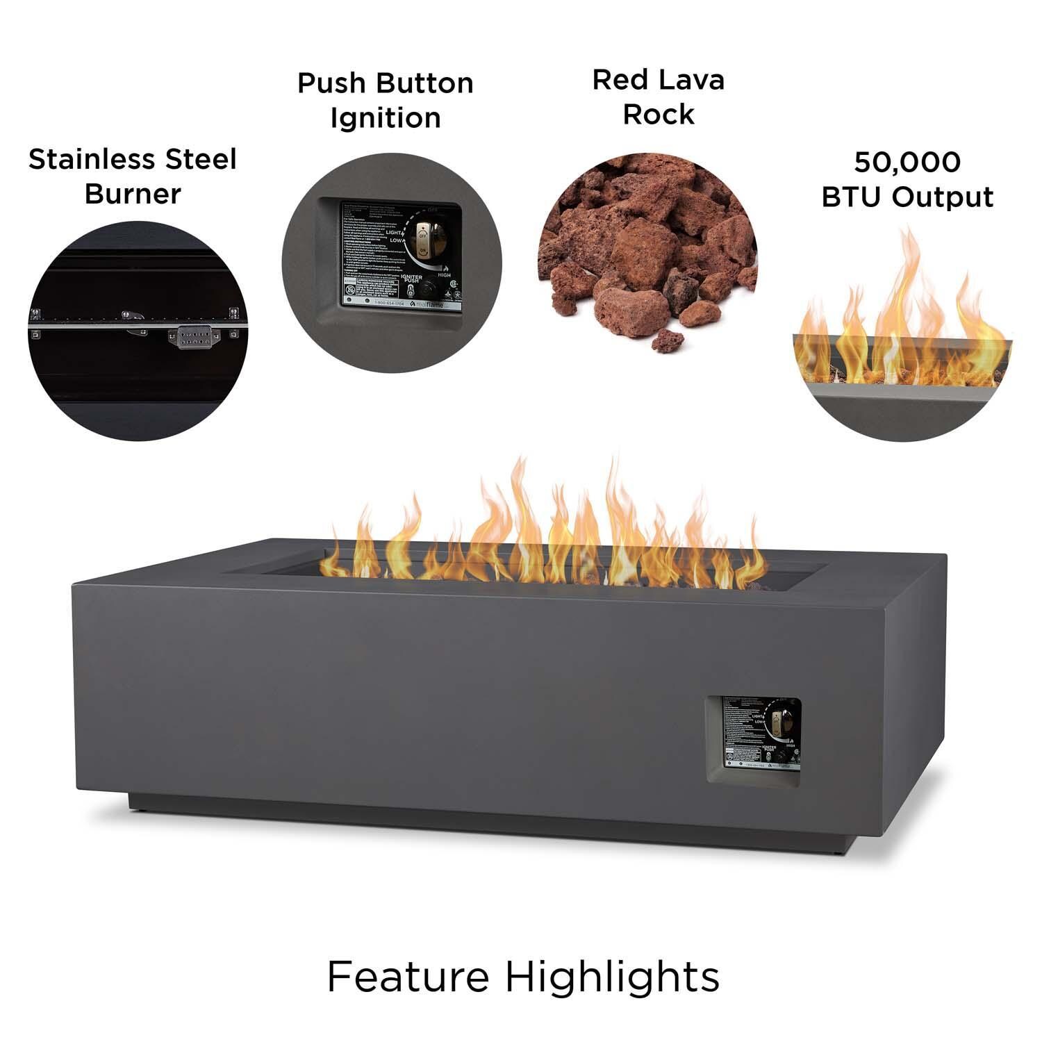 Elysian 50 Inch Rectangular Powder Coated Steel Natural Gas Fire Pit Table in Weathered Slate by Lakeview (Ships Natural Gas w/ Conversion Kit) - Features - Detail thumbnail