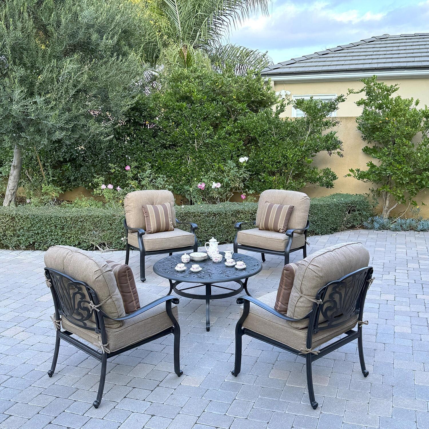 Elisabeth Cast Aluminum 4 Pc Set Club Chair Set in Antique Bronze/Beige by Darlee